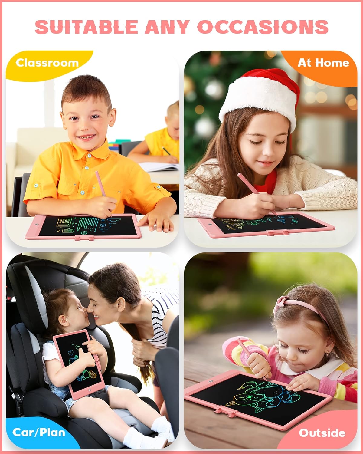 Bravokids Toys for 3-6 Years Old Girls Boys, LCD Writing Tablet 10 Inch Doodle Board, Electronic Drawing Pads, Educational Birthday Gift for 3 4 5 6 7 8 Years Old Kids Toddler (Light Pink)