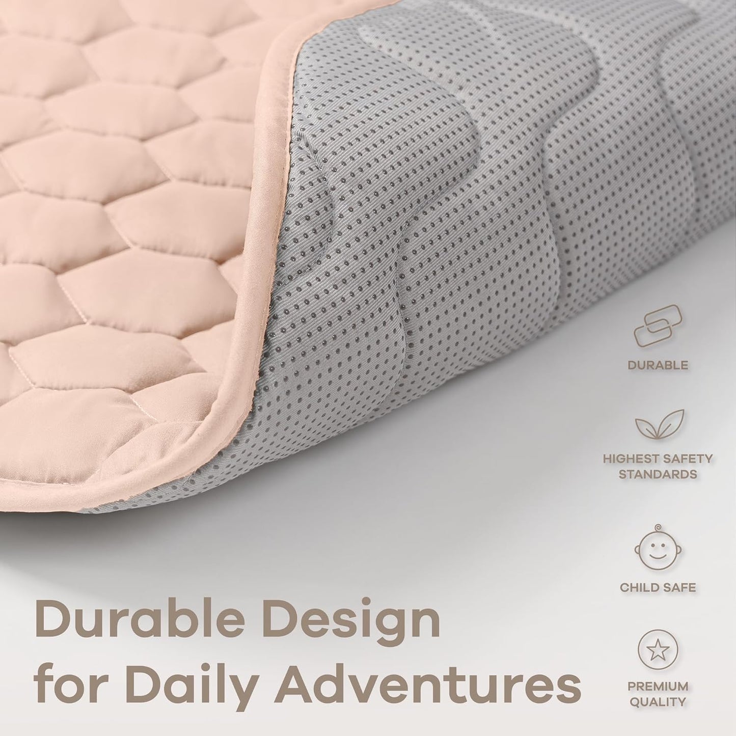 Comfy Cubs Round Kids Play Mat - Large 60 inches Soft Quilted Baby Floor Mat with Non-Slip Bottom - Plush Design for Toddlers' Playtime and Relaxation - Comfortable and Durable - Blush
