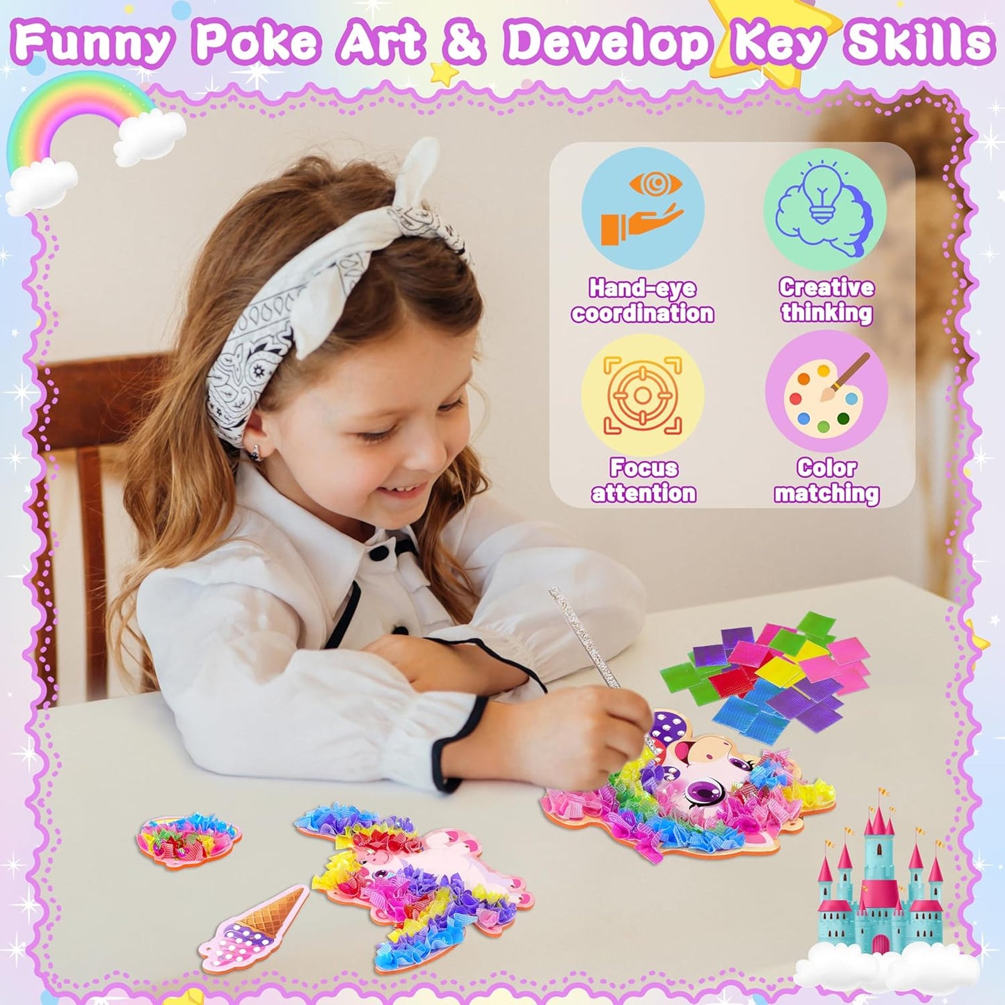Alagoo Poke in Craft Unicorn DIY Kits - Arts and Crafts for Kids, Mess-Free Art Fun Craft Supplies, Creative Unicorn Birthday Decorations Craft Kits for Girls and Boys Ages 4 5 6 7 8 9