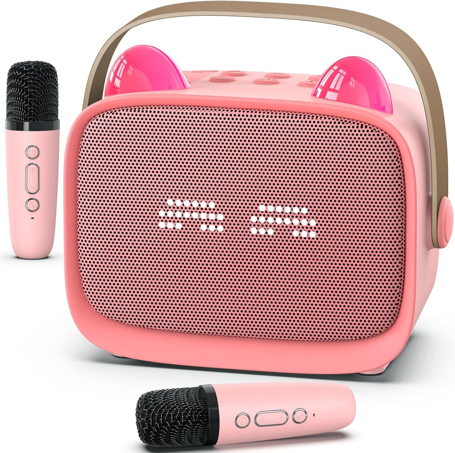 Mini Karaoke Machine Toys Gifts,Kids Portable MP3 Player with 2 Wireless Microphone and LED,Christmas Birthday Gifts for Girls Boys 3 4 5 6 7 8+ Year Old (Pink)
