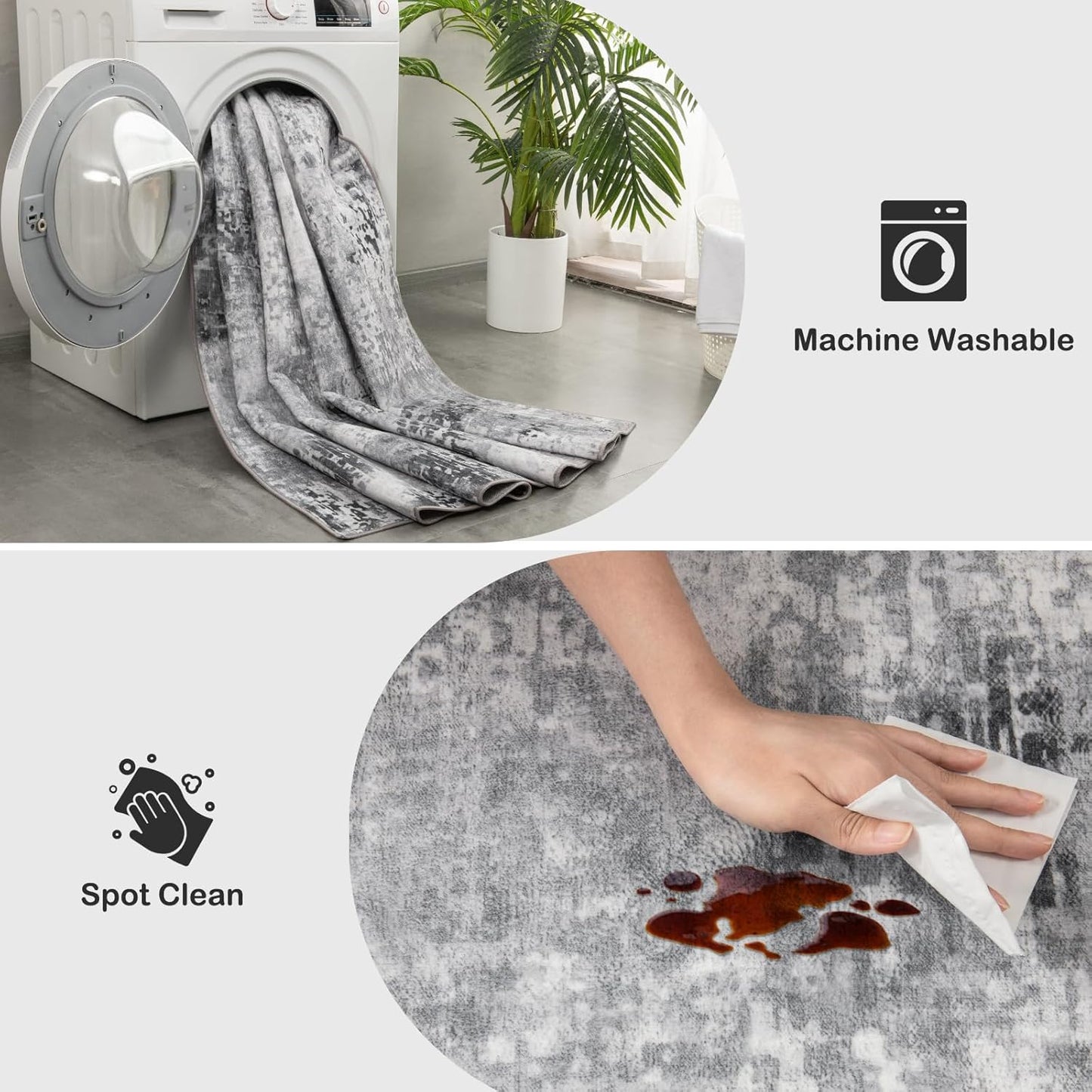 Entryway Rug 2x3 Grey Rug, Washable Abstract Small Rugs Non-Slip Low Pile Throw Rugs for Kitchen Floor, Front Door, Bedroom Bedside