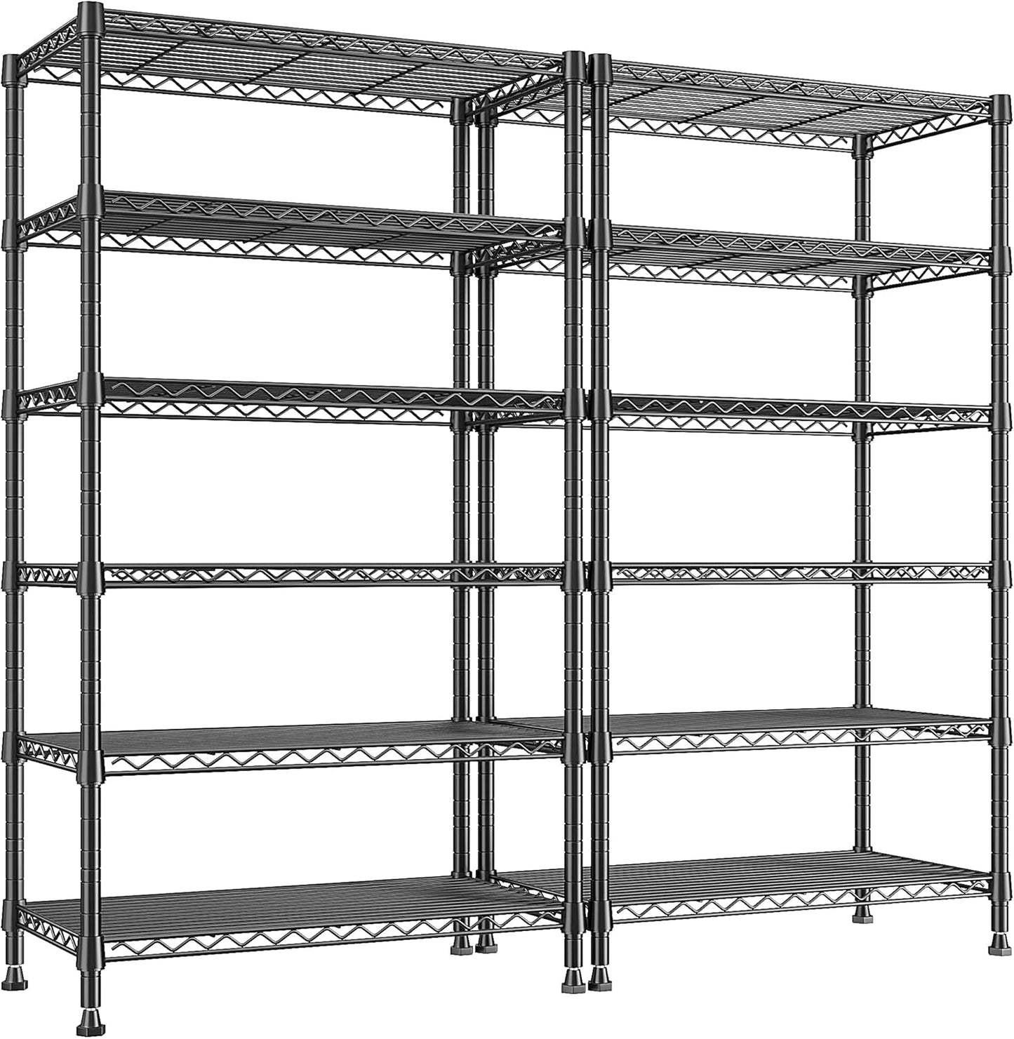 REIBII 6-Tier Metal Shelving Unit Storage Shelves, Sturdy Wire Shelving Adjustable Deep Pantry Shelves Load 800LBS Storage Rack for Kitchen Pantry Closet, Keep Organized, 2 Pack
