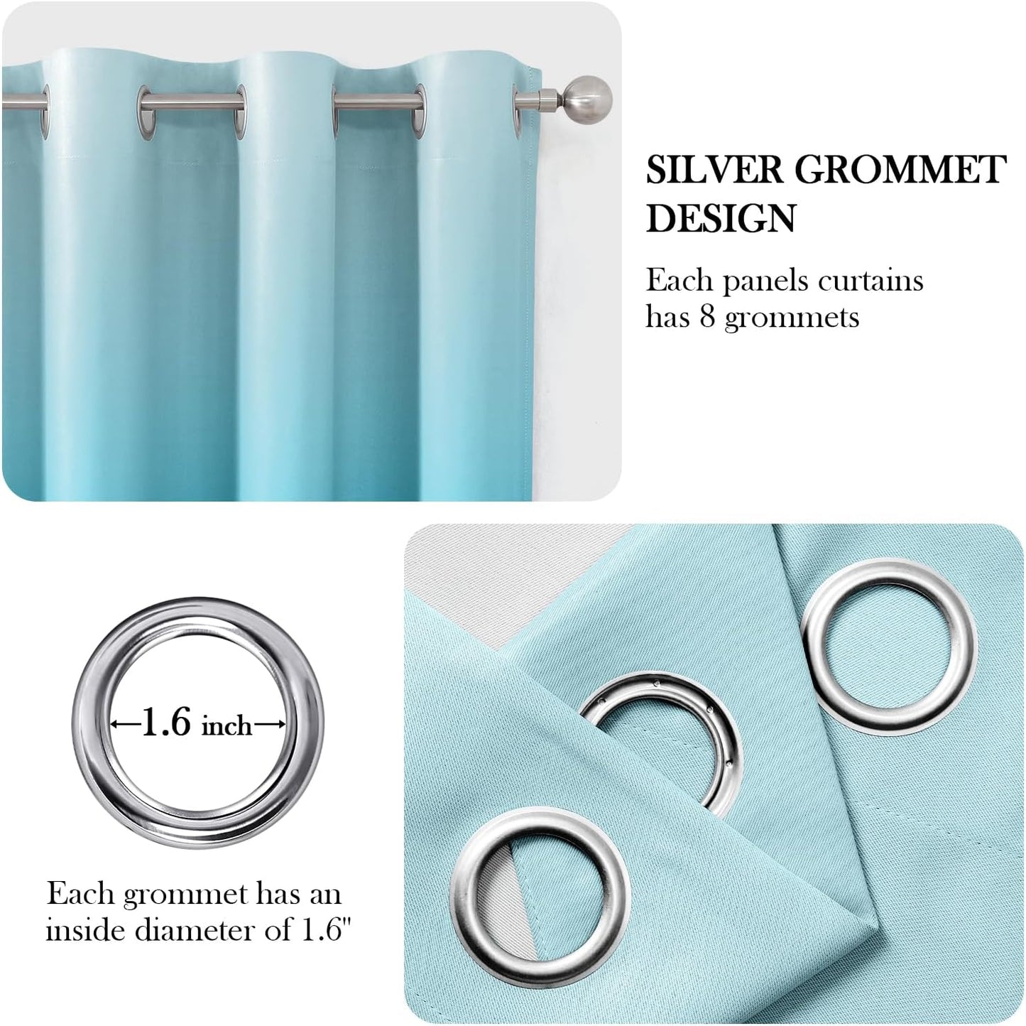 HOMEIDEAS Turquoise Ombre Blackout Curtains 52 X 84 Inch Length Gradient Room Darkening Thermal Insulated Energy Saving Grommet 2 Panels Window Drapes for Living Room, Bedroom