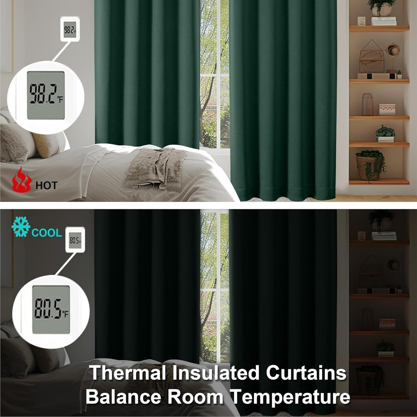 Simplebrand Ava Ever Green Blackout Curtains for Bedroom 96 Inches Long 2 Panels, Thermal Insulated, Energy Saving Living Room Window Treatment Curtains Blackout Drapes, W40 x L96 Inch, Ever Green