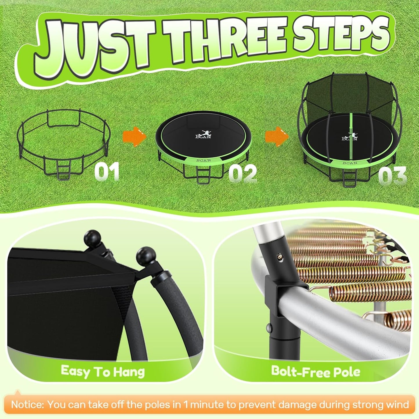BCAN 8FT 10FT 12FT 14FT 15FT 16FT Recreational Trampoline with Enclosure for Kids Adults, ASTM Approved, Outdoor Trampolines with Ladder for Kids