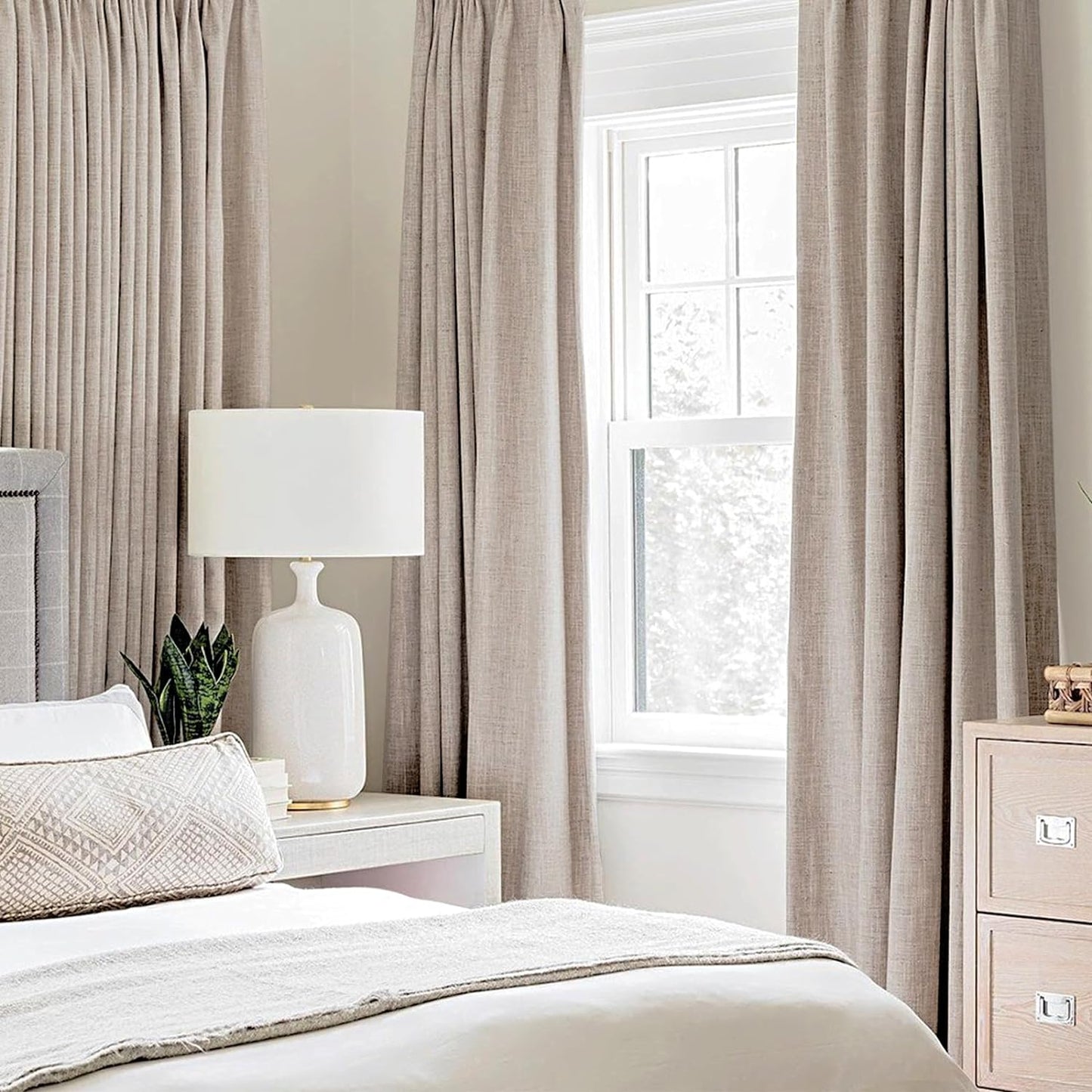 MIULEE Blackout Curtains for Bedroom Linen Texture Solid Thermal Insulated Natural Khaki Grommet Room Darkening Curtains & Drapes Luxury Decor for Living Room Nursery 52 x 84 Inch (2 Panels)