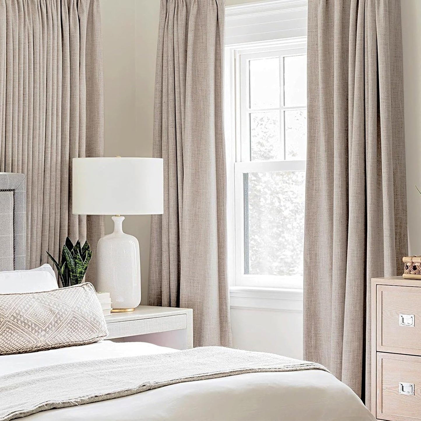 MIULEE Linen Texture Curtains for Bedroom Solid 100% Blackout Thermal Insulated Khaki Curtains Grommet Room Darkening Drapes Luxury Decor for Living Room Nursery 52x96 Inch (2 Panels)