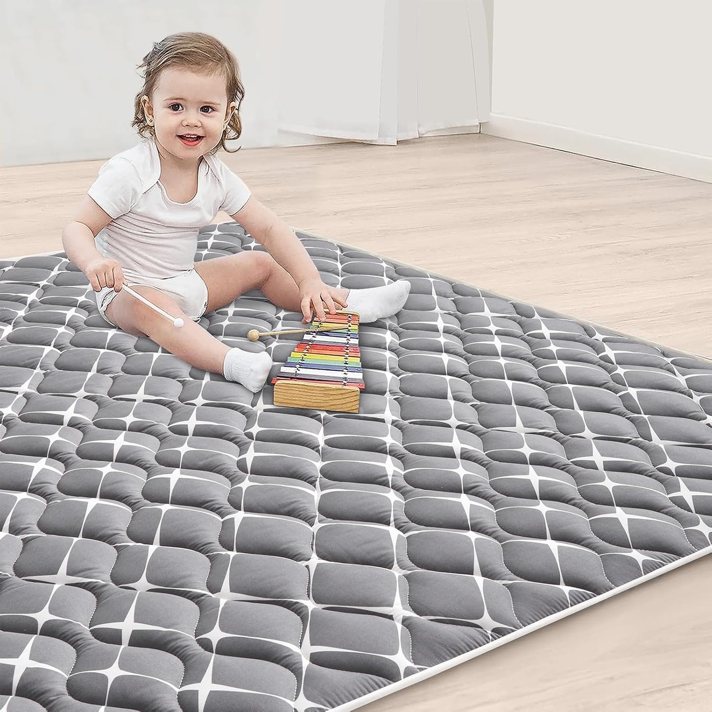 Vibe bear High-Density Foam Baby Play Mat,36x36 Inches Thicken One-Piece Infants Crawling Mat,Comfortable and Soft Baby Playmat,Non Slip Washable Floor Mat for Babies,Infants,Toddlers