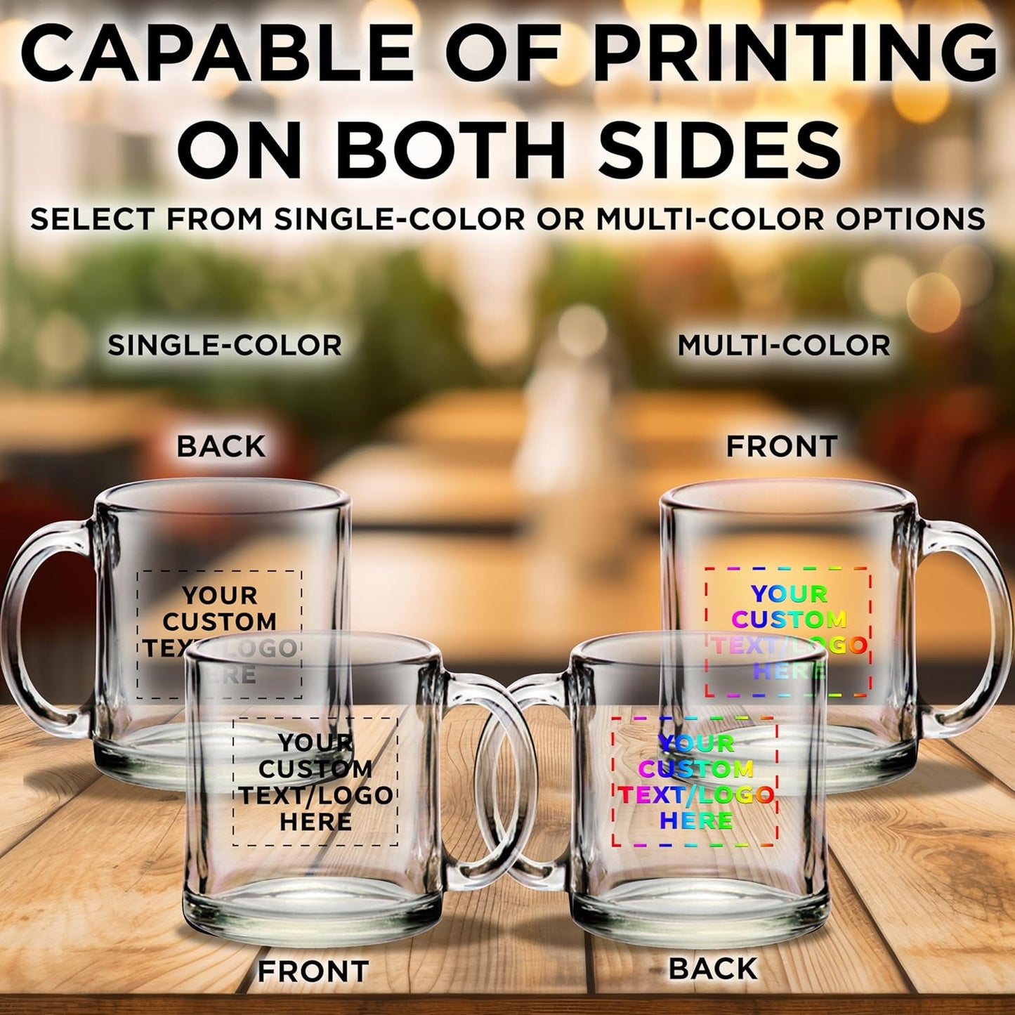 Custom Libbey Clear Glass Coffee Mugs 13 oz. Set of 50, Personalized Bulk Pack - Perfect for Coffee, Tea, Espresso, Hot Cocoa, Other Beverages - Clear Bottom