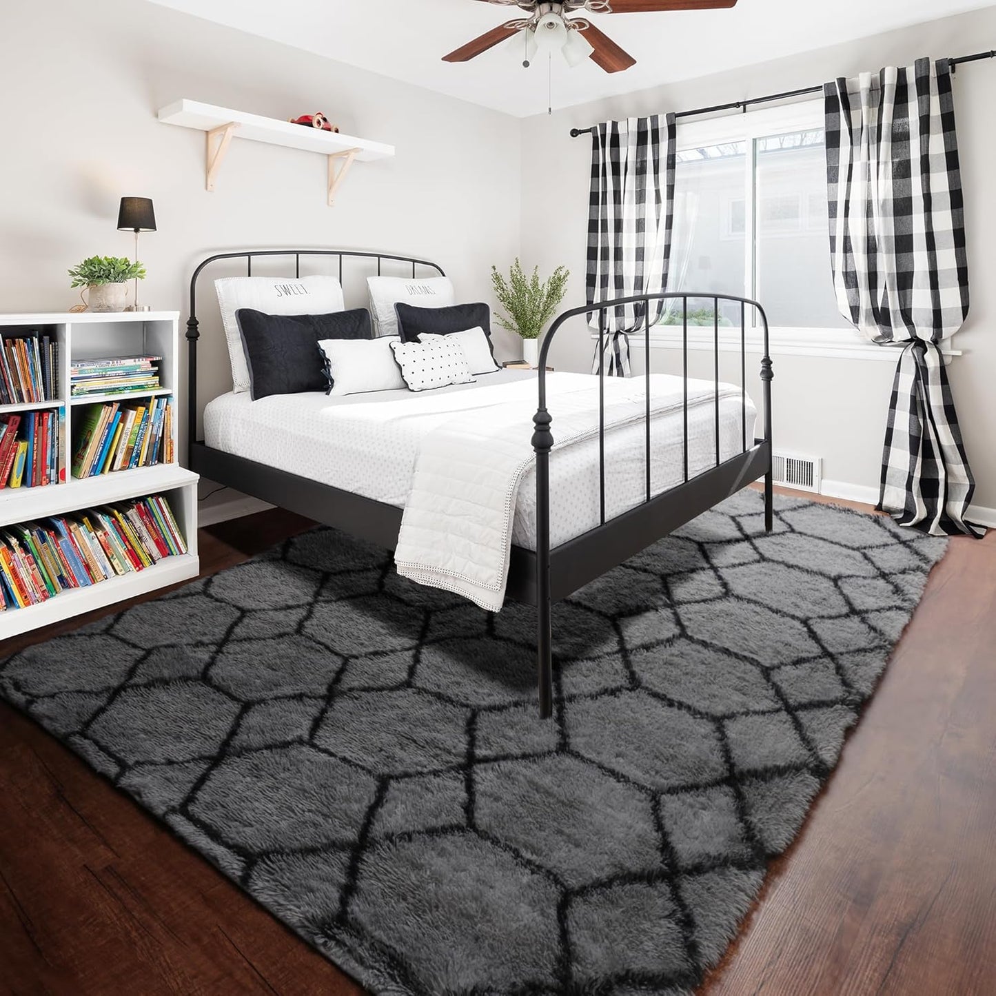 ONASAR 8x10 Area Rugs for Living Room, Fluffy Grey and Black Bedroom Rug, Washable Geometric Boho Large Soft Plush Shaggy Fuzzy Floor Carpet for Nursery Kids Classroom Playroom Dorm Home Decor