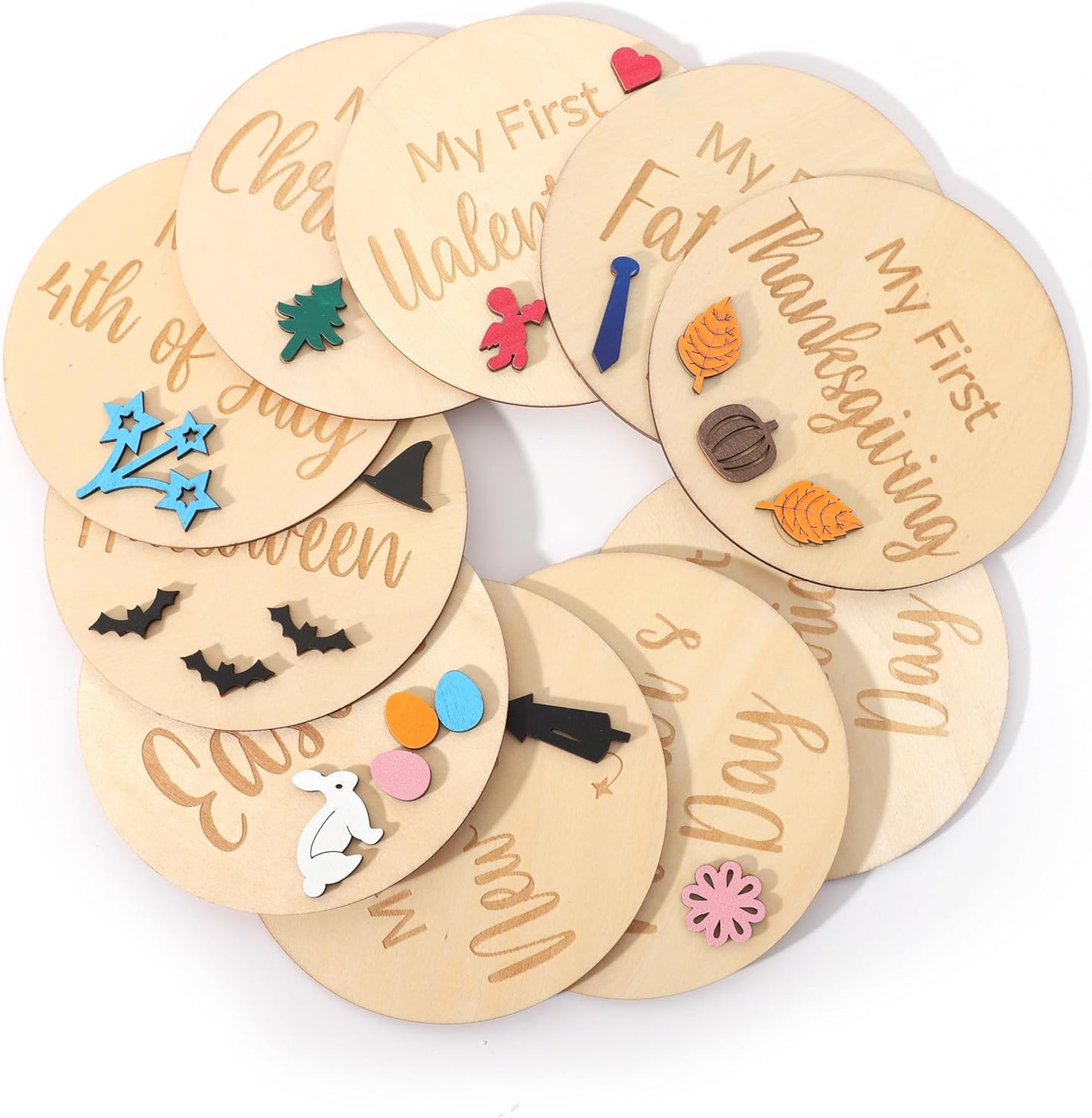 My First Holiday Milestone Cards - Baby First Holiday Wood Sign Baby Shower,Holiday Monthly Milestones,Baby First Halloween/Hanksgiving/Christmas/Valentine's Day/St. Patrick's Day/Easter