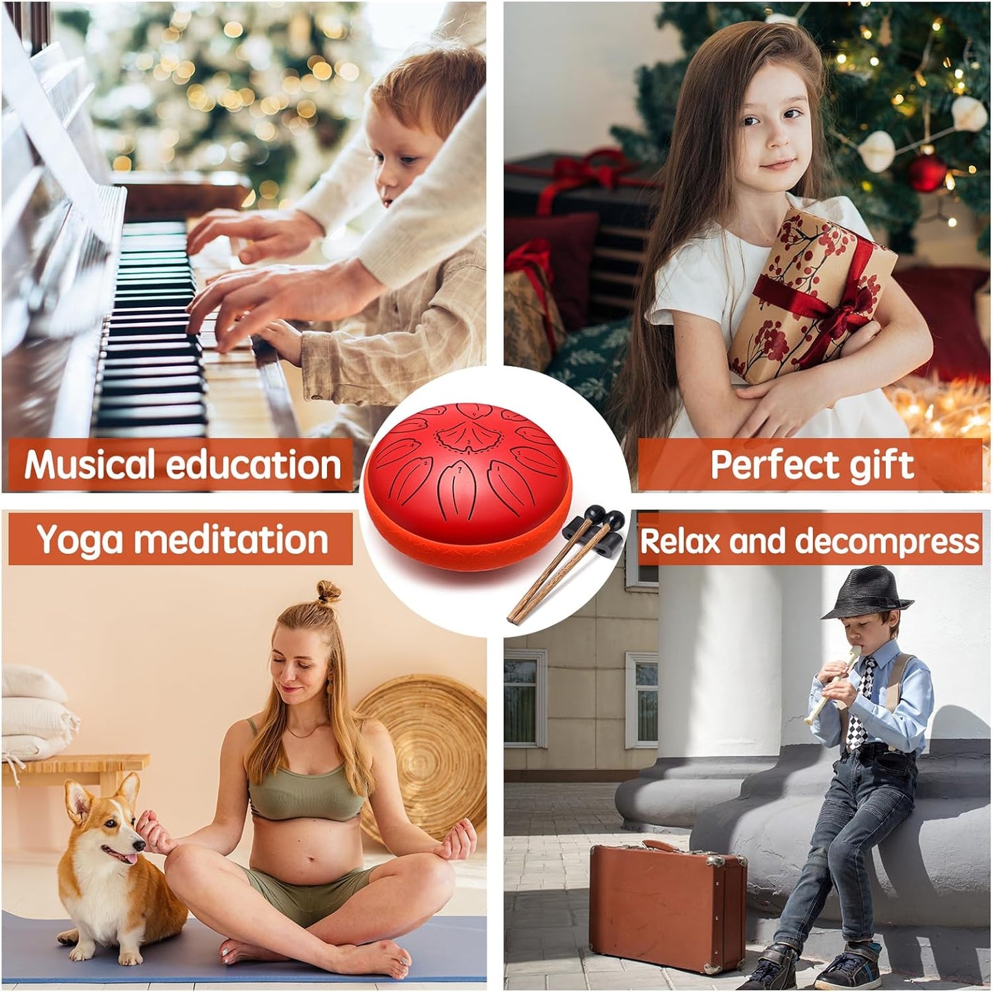 Steel Tongue Drum Percussion, 6 Inch 11 Notes Musical Instruments, Music Gifts for Family Friends (Red)