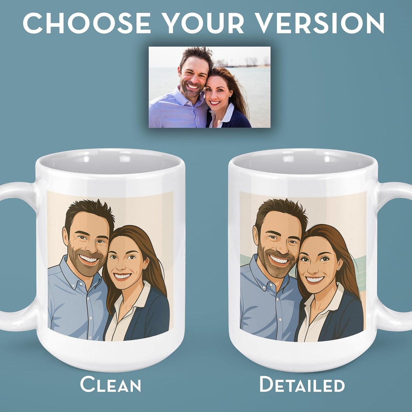 Personalized Coffee Mug, Custom Drawing Portrait Gift, Funny Customized Coffee Gift for Men & Women, Custom Mugs with Pictures, White 15oz Father's Day Mug