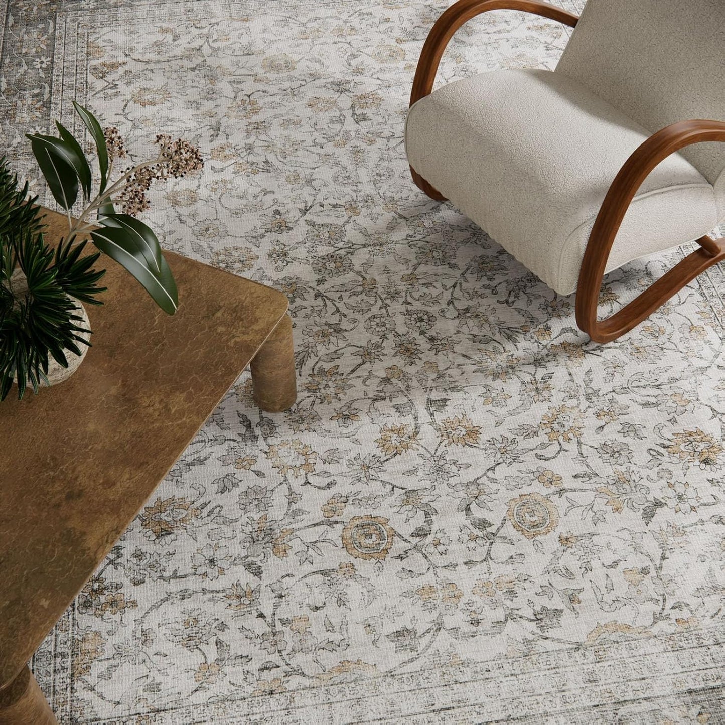 Machine Washable Rugs for Living Room: 8x10 Area Rugs for Bedroom Vintage Stain Resistant Non Slip Low Pile Soft Boho Carpet for Kitchen Dining Room Farmhouse Kids Room Nursery