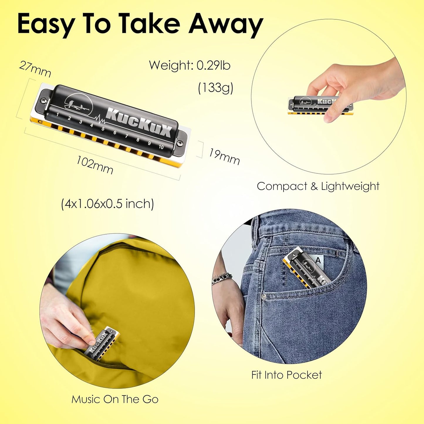Diatonic Harmonica of G Key,Blues Mouth Organ 10 Holes 20 Tones, Reed of Phosphor Bronze, ABS Combo, Easy-Clean Cover,10 Holes Blues Harp for Adult, Beginner