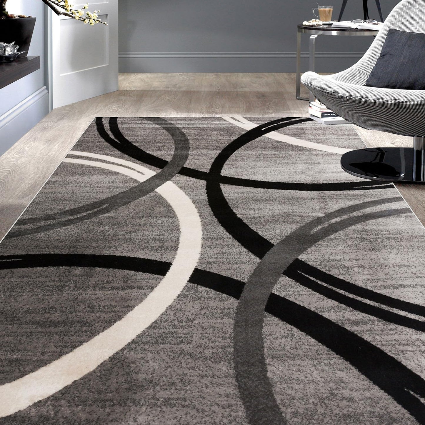 Rugshop Modern Wavy Circles Design Area Rug 8'8" x 12' Gray