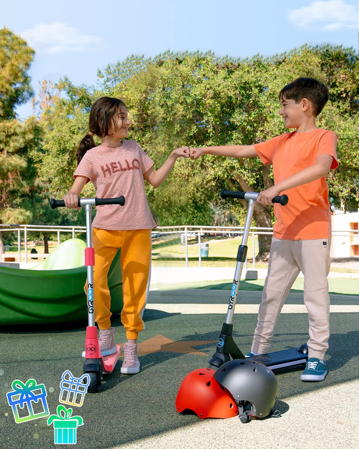 Gyroor Kids Electric Scooter with LED Lights – 2-Level Adjustable Handlebar, 5 MPH Safe Speed, Foot Sensor Start, Rear Brake, 2-Hour Charge, 121 lbs Max Load, for Boys & Girls Ages 6-12