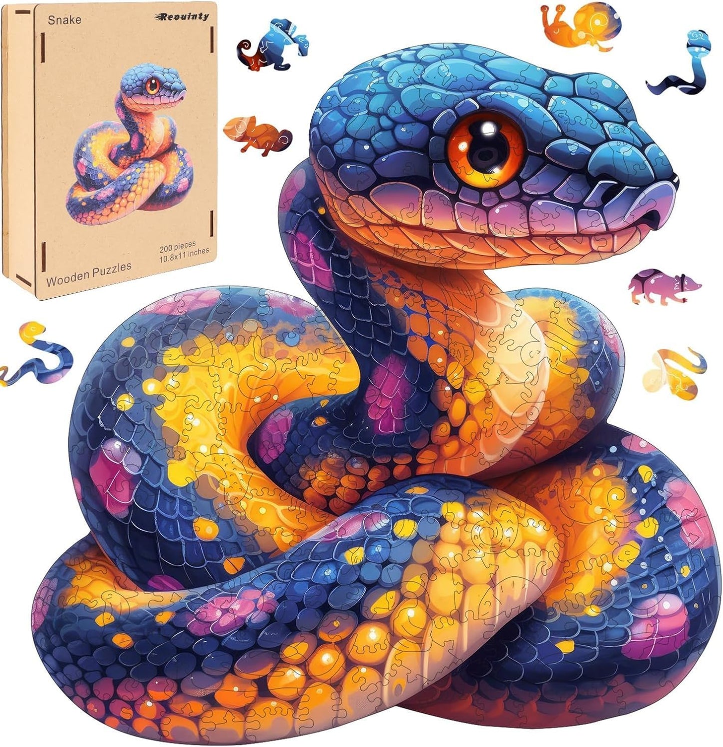 Wooden Puzzle for Adults, Snake Wooden Jigsaw Puzzles(10.8 * 11in-200pcs),Unique Shape Adult Puzzles,Irregular Wood Puzzles Creative Gift for Adults and Kids Family Game