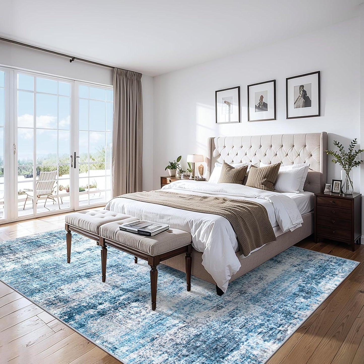 Area Rugs 9x12 Living Room - Washable Rug Modern Abstract Soft Large Neutral Non-Slip Carpet Indoor Floor Thin Carpets for Bedroom Dining Room Farmhouse Nursery Home Office Blue Grey