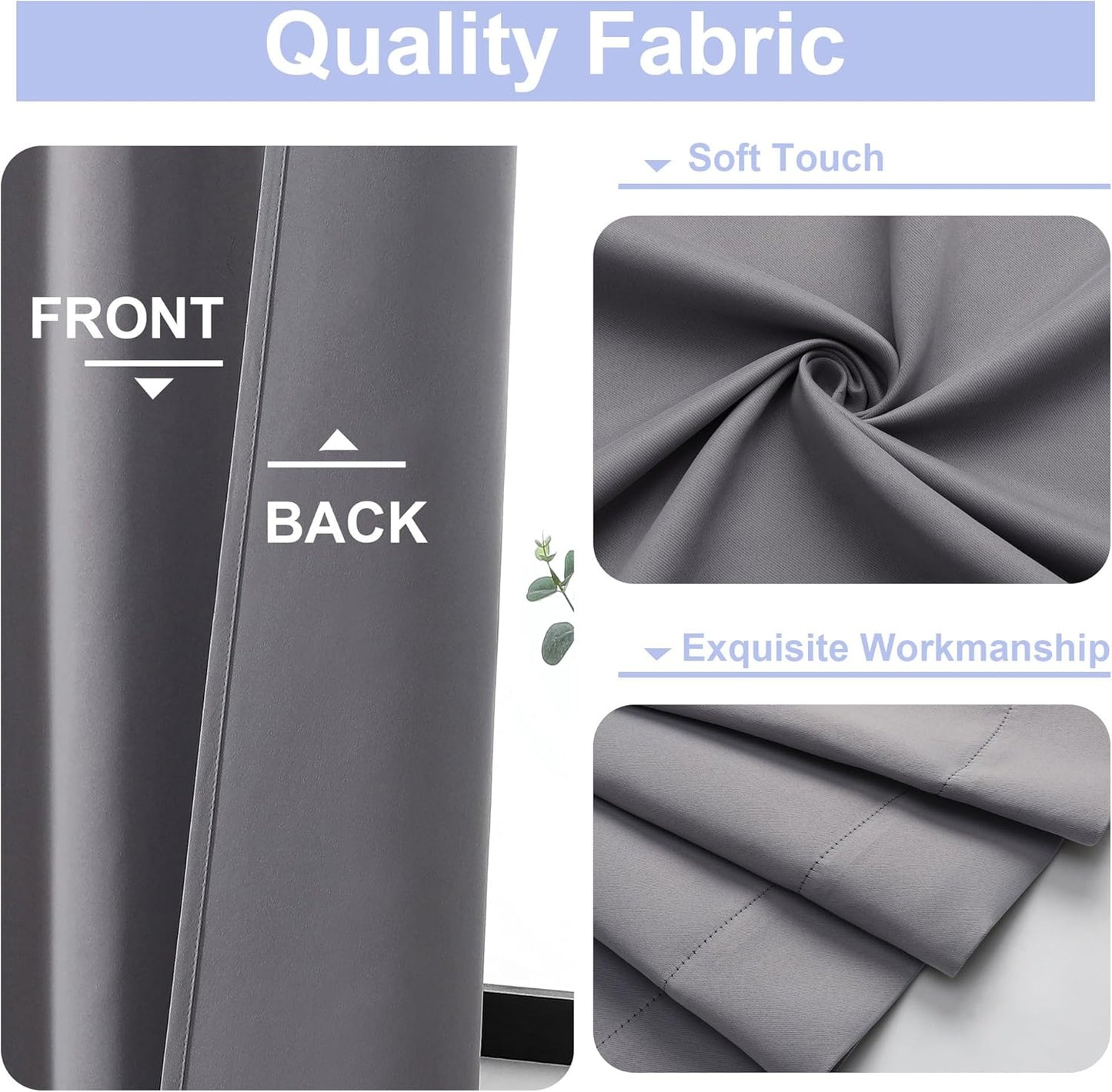 Simplebrand Ava Light Grey Short 36 Inches Blackout Curtain 2 Panels Set, Half Window Rod Pocket Privacy Curtain Tiers for Kitchen, Curtains Blackout for Bathroom Shades, W40 x L36 Inch, Light Grey