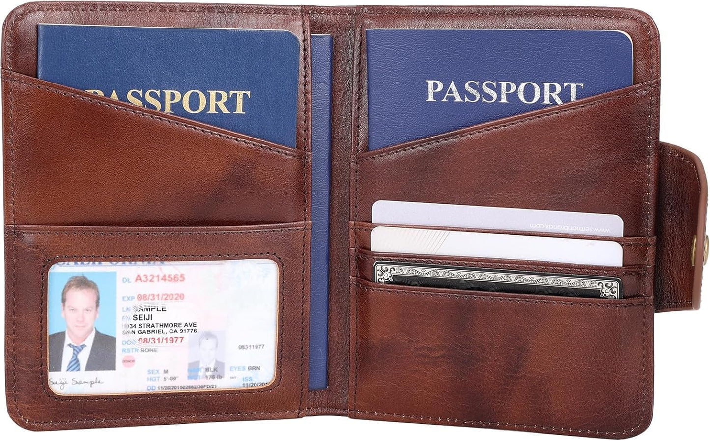 Real Leather Wallet Functional RFID Bifold Passport Holder Travel (Coffee)