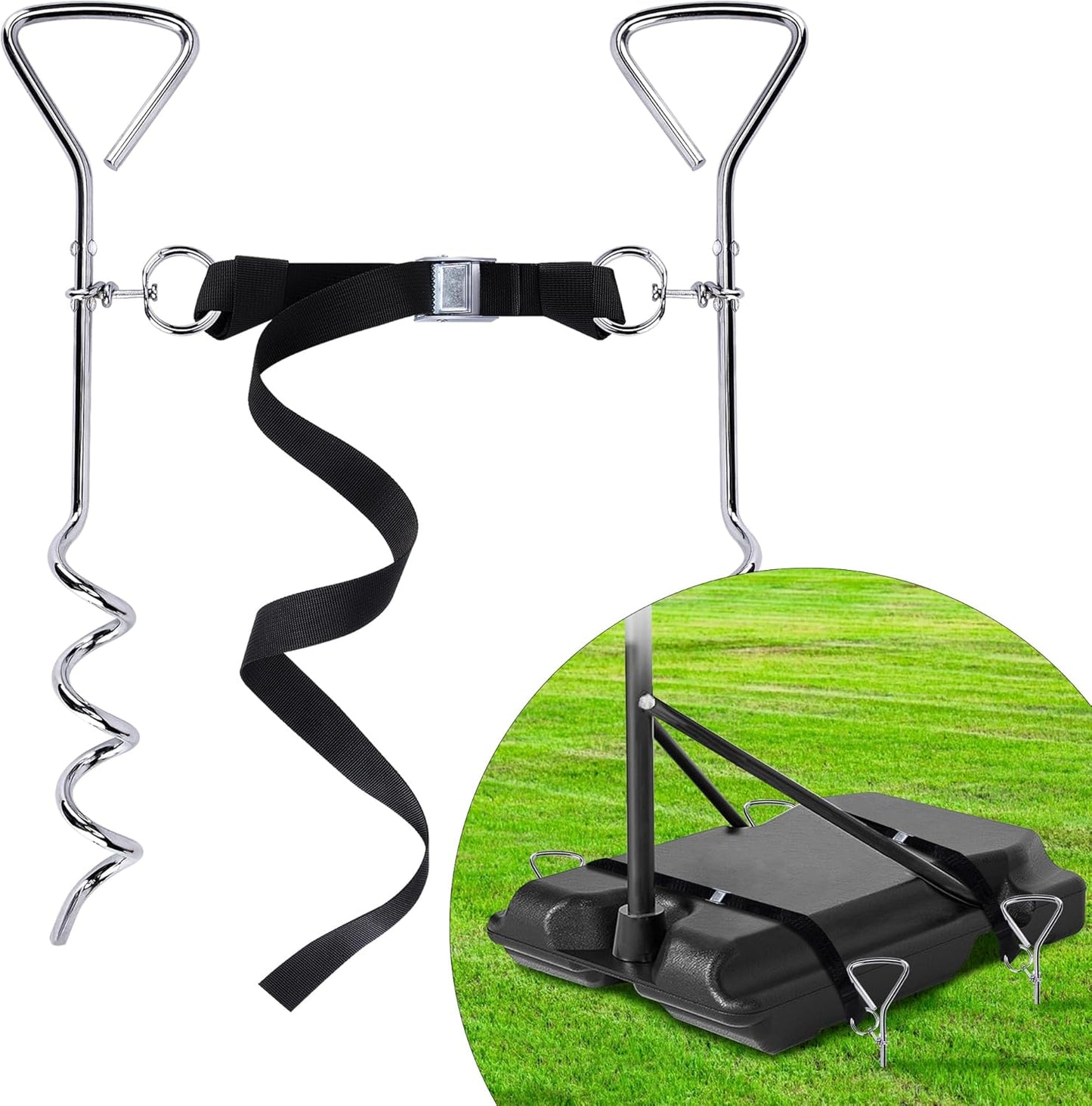 RunNico Basketball Goal Anchor, Heavy Duty Basketball Hoop Tie Down Kit, Court Setup Ground Stakes with Adjustable Straps for Basketball Mounting Trampoline Swing Tent