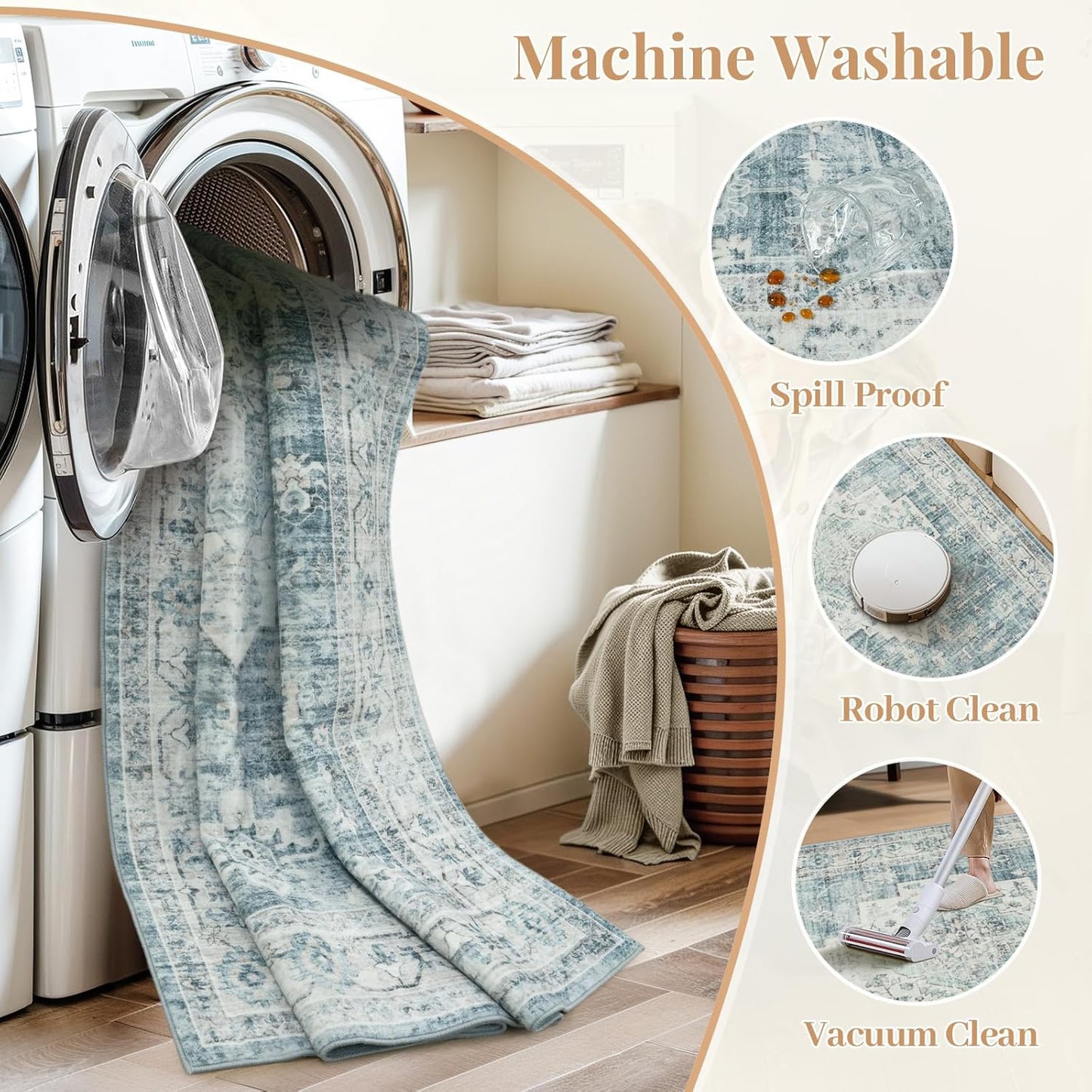 LIVEBOX Washable Rug 2x3 Kitchen Mats for Floor Entryway, Non Slip Front Door Mat for Bathroom Hallway, Boho Low-Pile Small Carpet Farmhouse Throw Indoor Rugs for Bath Sink, Blue