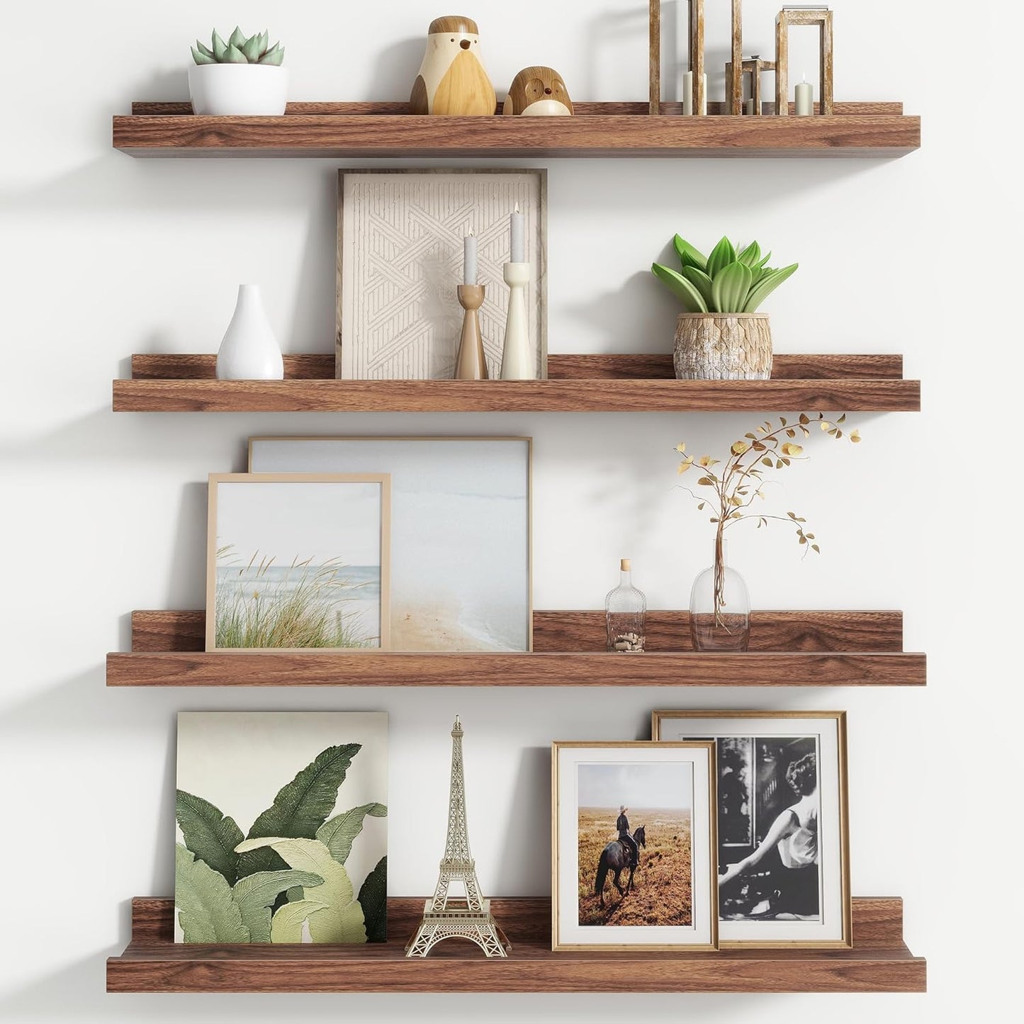 Floating Picture Ledge Shelves for Wall Set of 4, 24 Inch Wall Shelves with Lip Long Large Nursery Book Shelf for Toys Storage Kids Bookshelf Wall Mounted Living Room Bedroom Decor Frames