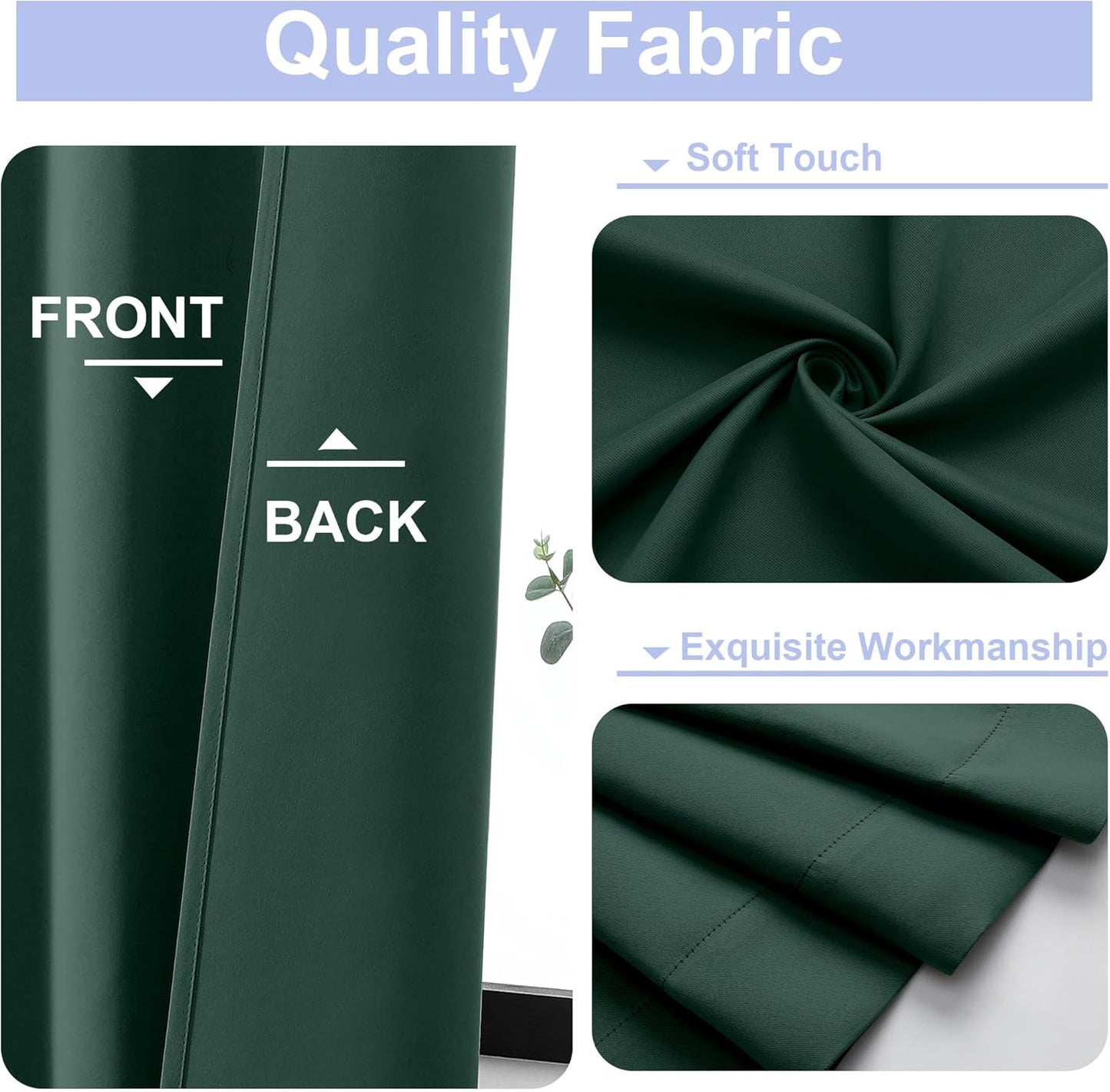 Simplebrand Ava Ever Green Short Blackout Curtains for Bedroom 45 Inches Long 2 Panels Set, Solid Thermal Insulated, Energy Saving Window Treatment Curtains Blackout Drapes, W40 x L45 Inch, Ever Green