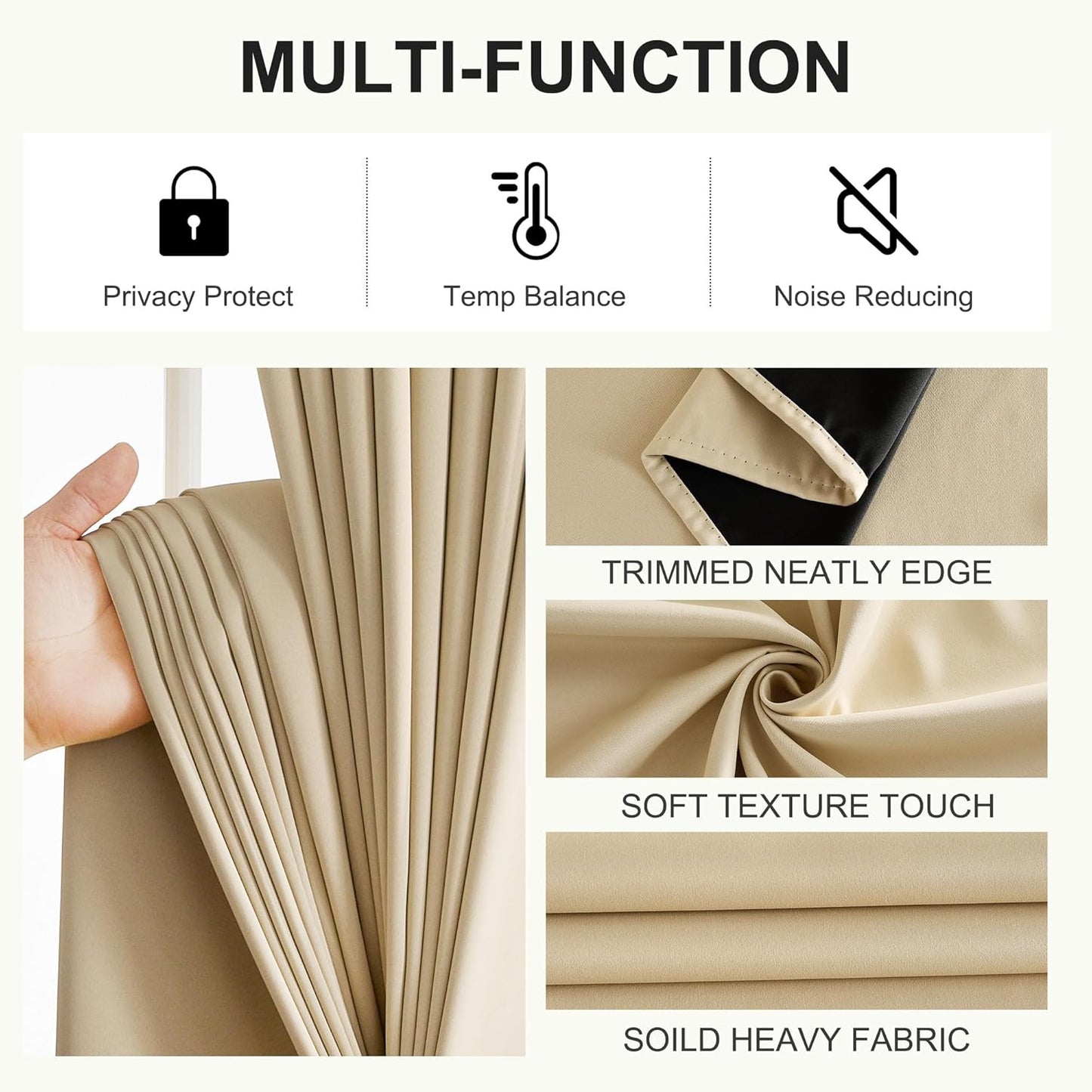 NICETOWN Full Blackout Curtains 96 inches Long for Living Room - Grommet Privacy Window Treatment Drapery Thermal Insulated Curtains for Bedroom, 1 Pair, 52W x 96L, Biscotti Beige