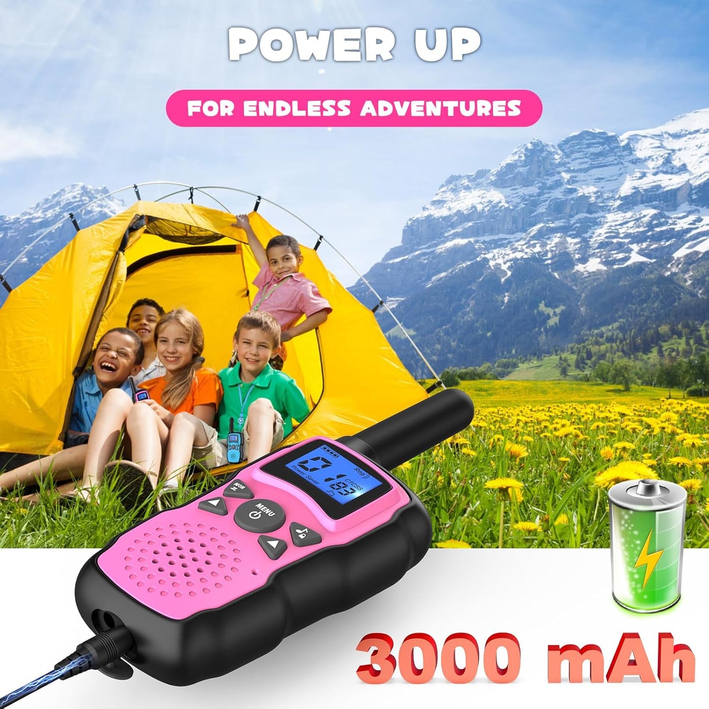 Wishouse Walkie Talkies for Kids Adult Long Range Rechargeable 3 Pack,Girl Wearable Walky Talky Set 2 Way Radio with USB Charger Battery,Camping Games Toy Birthday Xmas Gift for Boy Children Family
