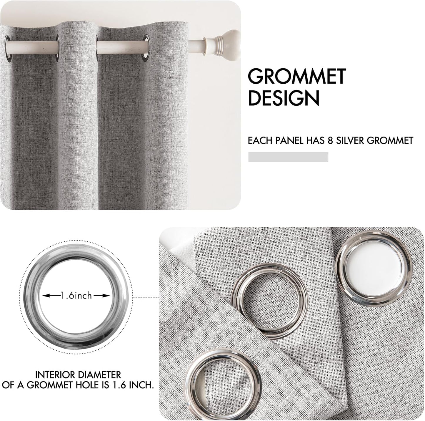 MIULEE Linen Texture Curtains for Bedroom Solid 100% Blackout Thermal Insulated Greyish White Curtains Grommet Room Darkening Drapes for Living Room Nursery 52x54 Inch (2 Panels)