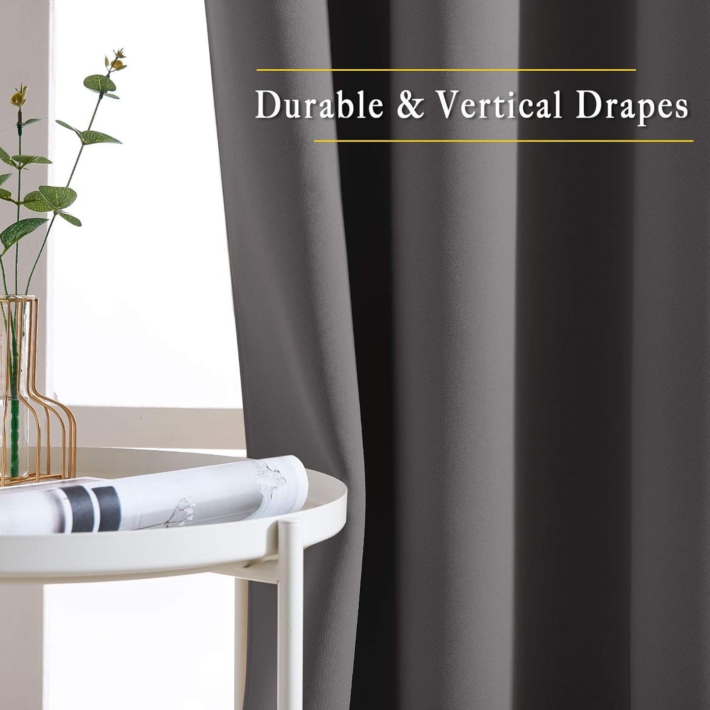 NICETOWN Bedroom Grey Blackout 120 inch Curtains - Triple Weave Energy Saving Thermal Insulated Solid Grommet Blackout Draperies for Patio, W52 x L120, 2 Panels