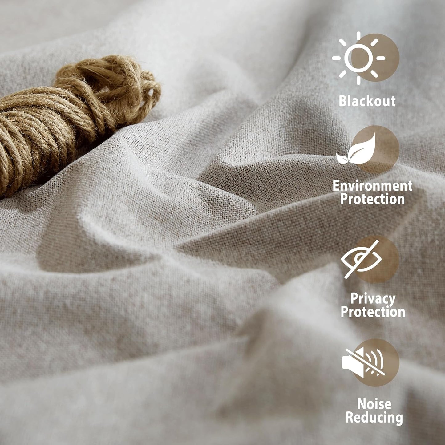 NICETOWN 100% Blackout Natural Faux Linen Curtains 95 inches Length for Dining Room, 2 Panels Set, 52" Wide, Farmhouse Style Room Cooling Window Draperies with Thermal Insulated Liners