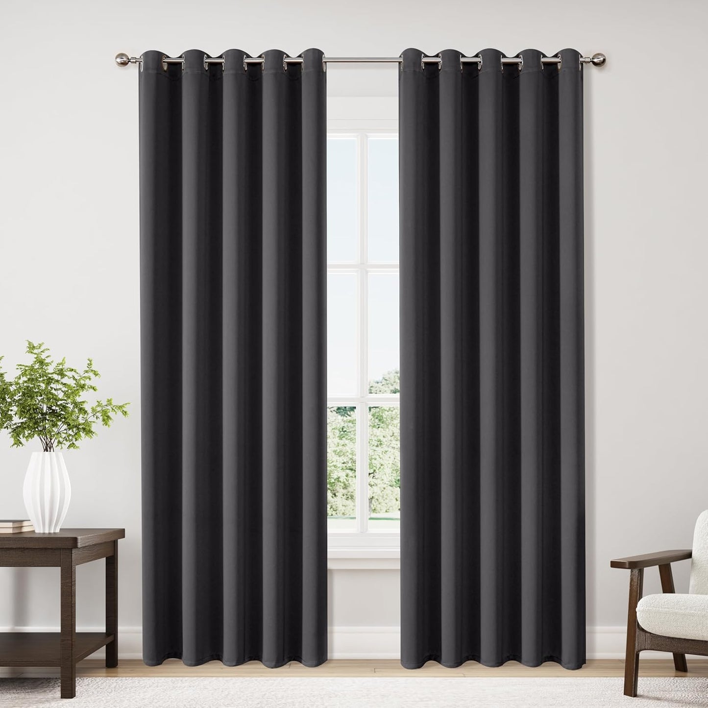 ChrisDowa Blackout Curtains 70 inches Wide for Bedroom - 2 Panels Set Extra Wide Grommet Thermal Insulated Room Darkening Curtains for Living Room (Dark Grey, 70 x 84 Inch)