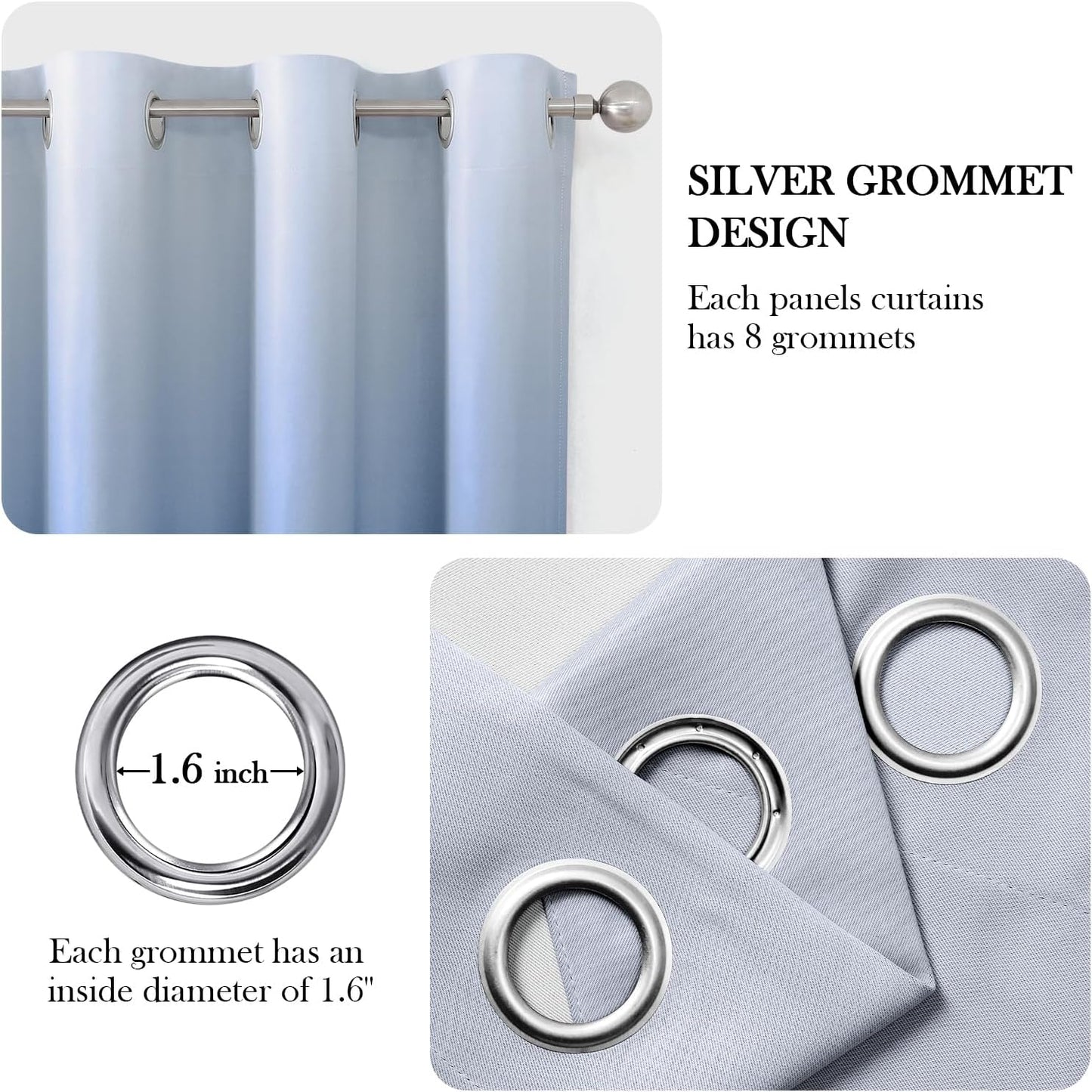 HOMEIDEAS Navy Blue Ombre Blackout Curtains 52 X 96 Inch Length Gradient Room Darkening Thermal Insulated Energy Saving Grommet 2 Panels Window Drapes for Living Room, Bedroom