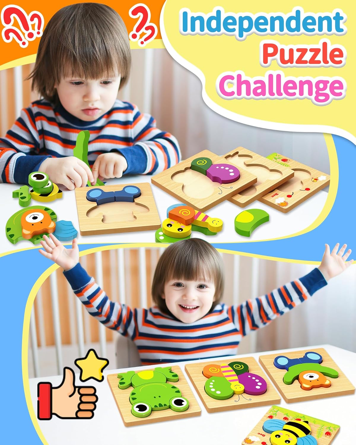 Bekayshad Wooden Puzzles Toddler Toys Gifts for 1 2 3 Year Old Boys Girls, Animal Jigsaw Puzzles Montessori Toys, Learning Educational Christmas Birthday Gifts for Girls Boys Ages 1-3