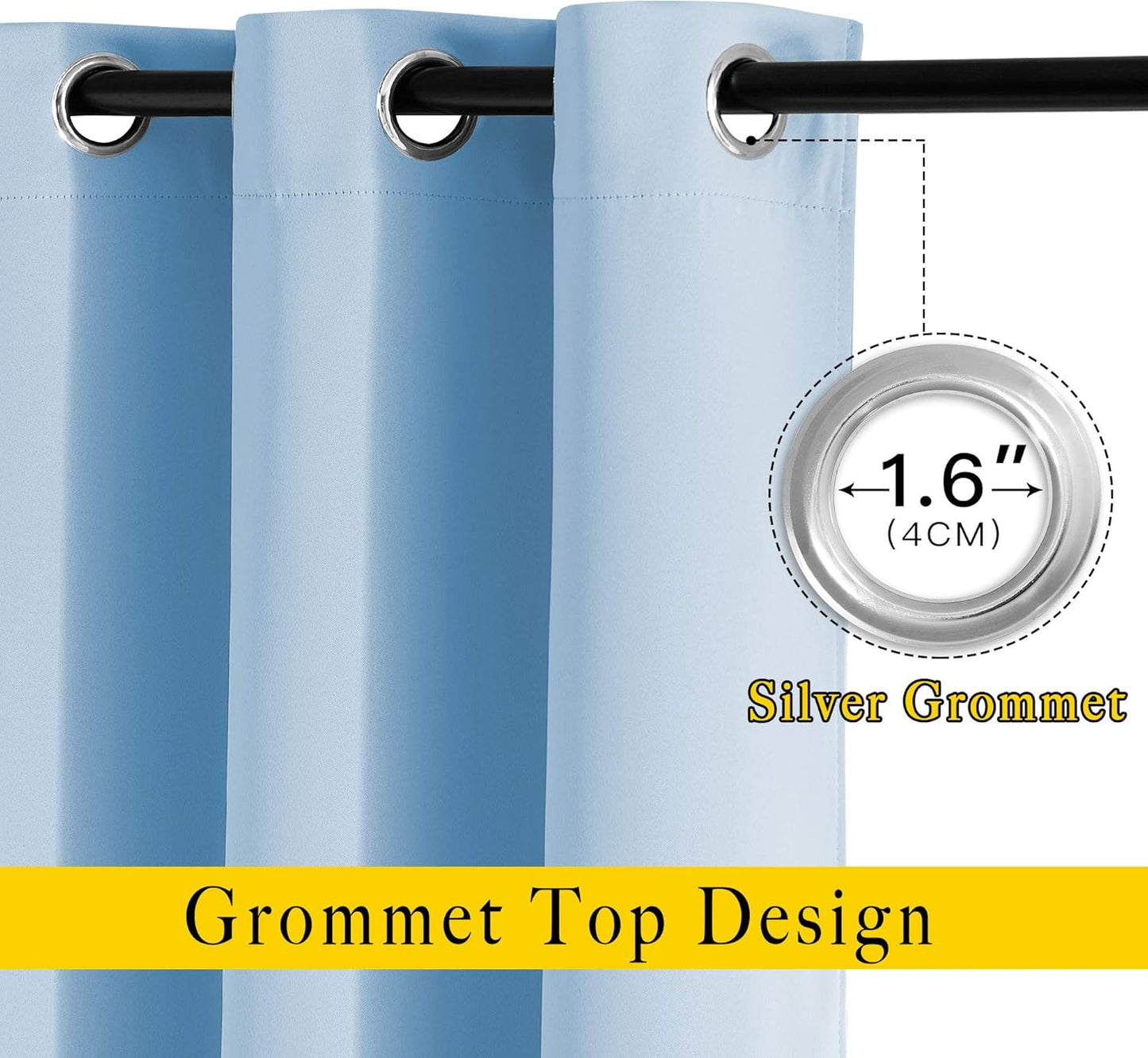 NICETOWN Room Darkening Curtains for Living Room, Grommet Window Treatment Thermal Insulated Solid Sound Reducing Drapes for Bedroom, Blue, Set of 2, W52 x L102