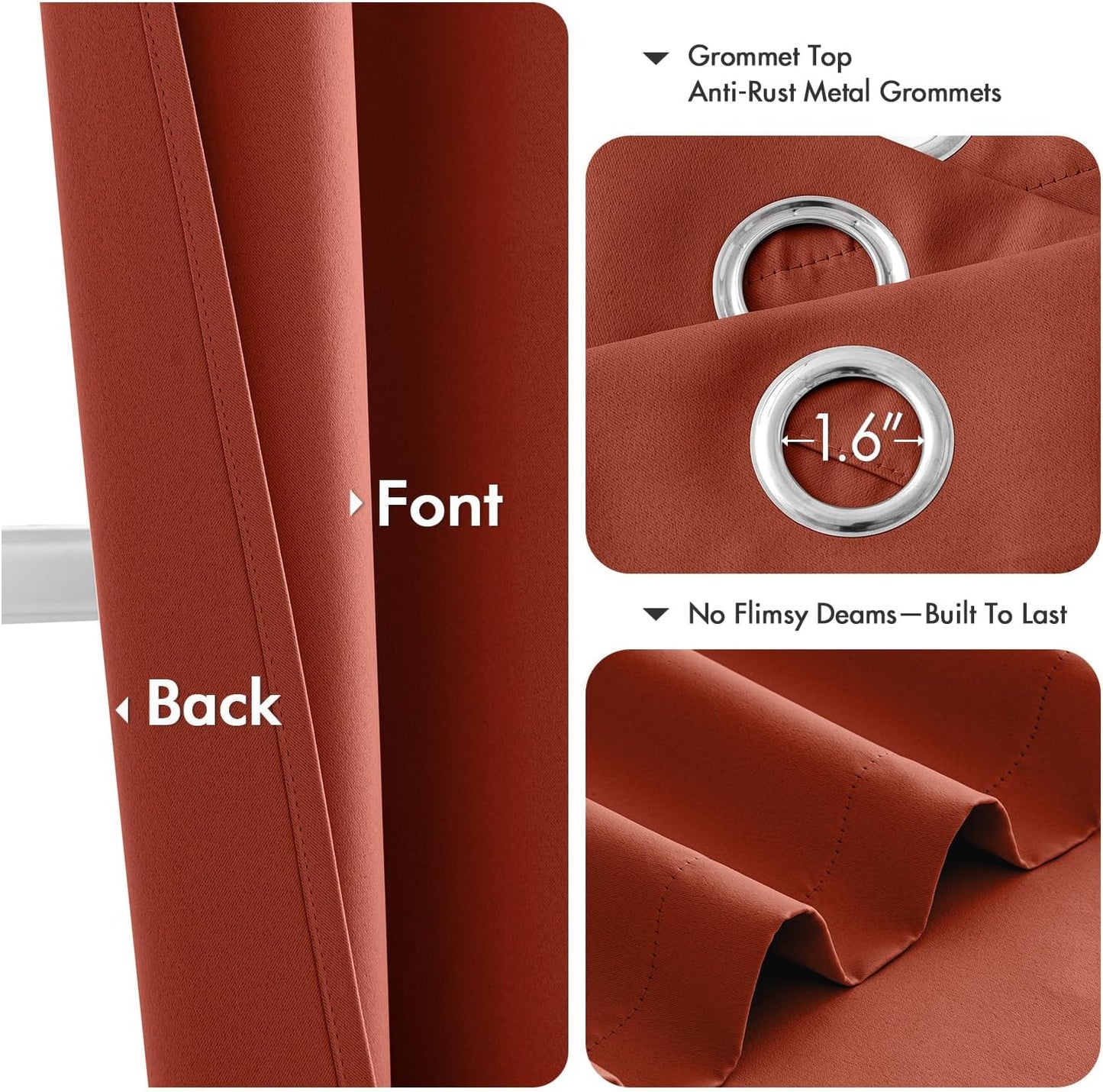MIULEE Burnt Orange Blackout Curtains for Bedroom Living Room 84 Inches Long 2 Panels, Thermal Insulated Room Darkening Drapes Solid Grommet Top Noise Reduction Terracotta Rust Fall Window Treatments