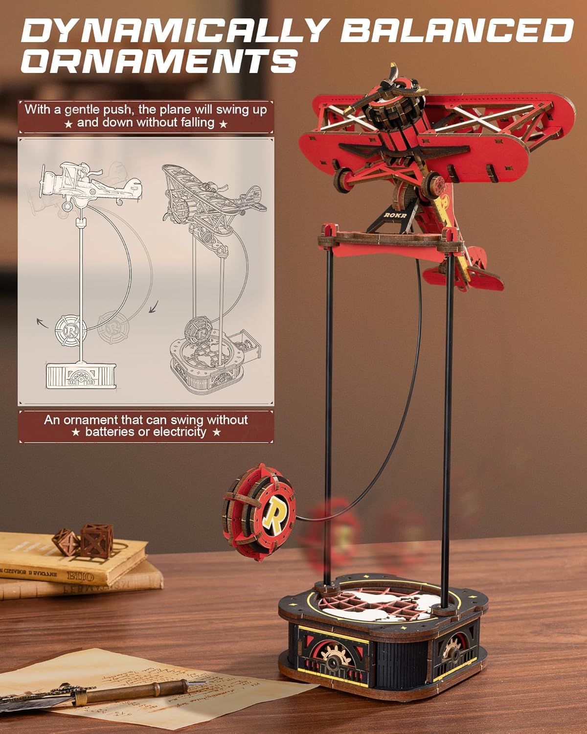 ROKR 3D Wooden Puzzles for Adults,Gravity Swing Model kit, 163Piece 3D Puzzles for Adults