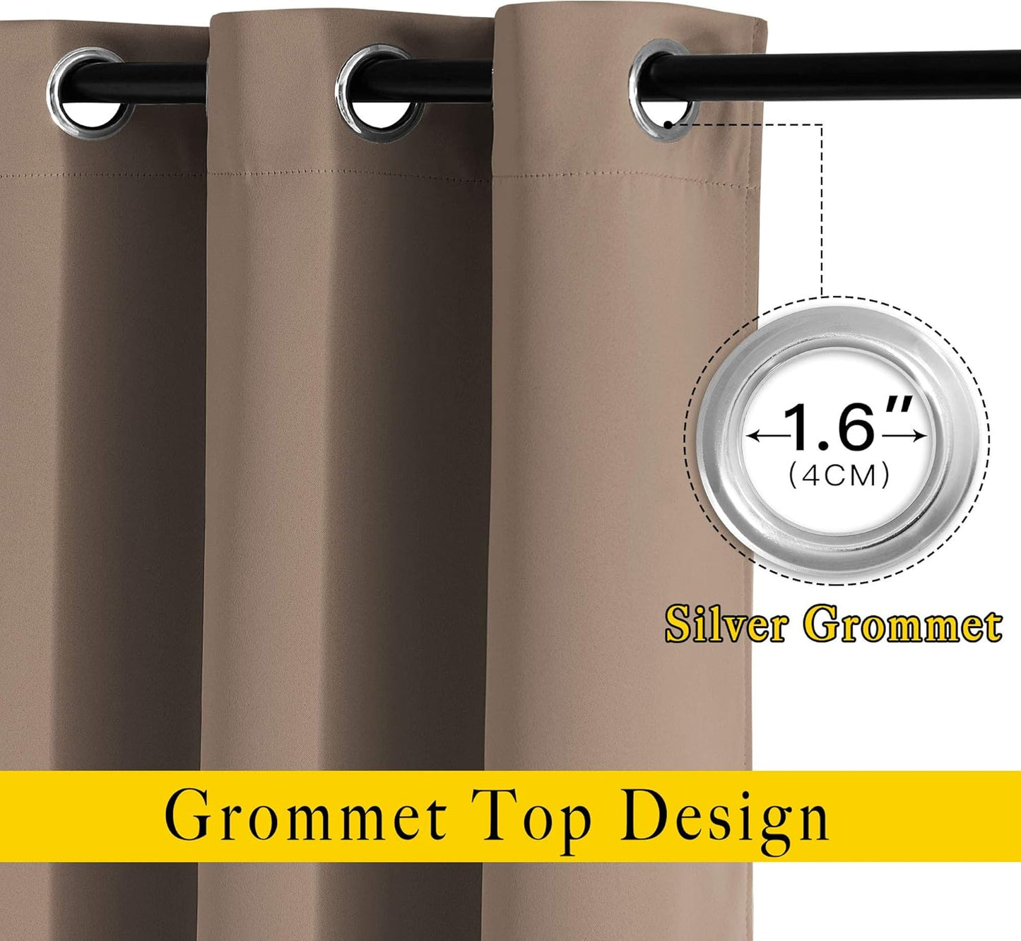 NICETOWN Kitchen Blackout Curtains and Drapes - Triple Weave Energy Saving Thermal Insulated Solid Grommet Blackout Panels for Patio (1 Pair, 46 inches by 90 Inch, Cappuccino)