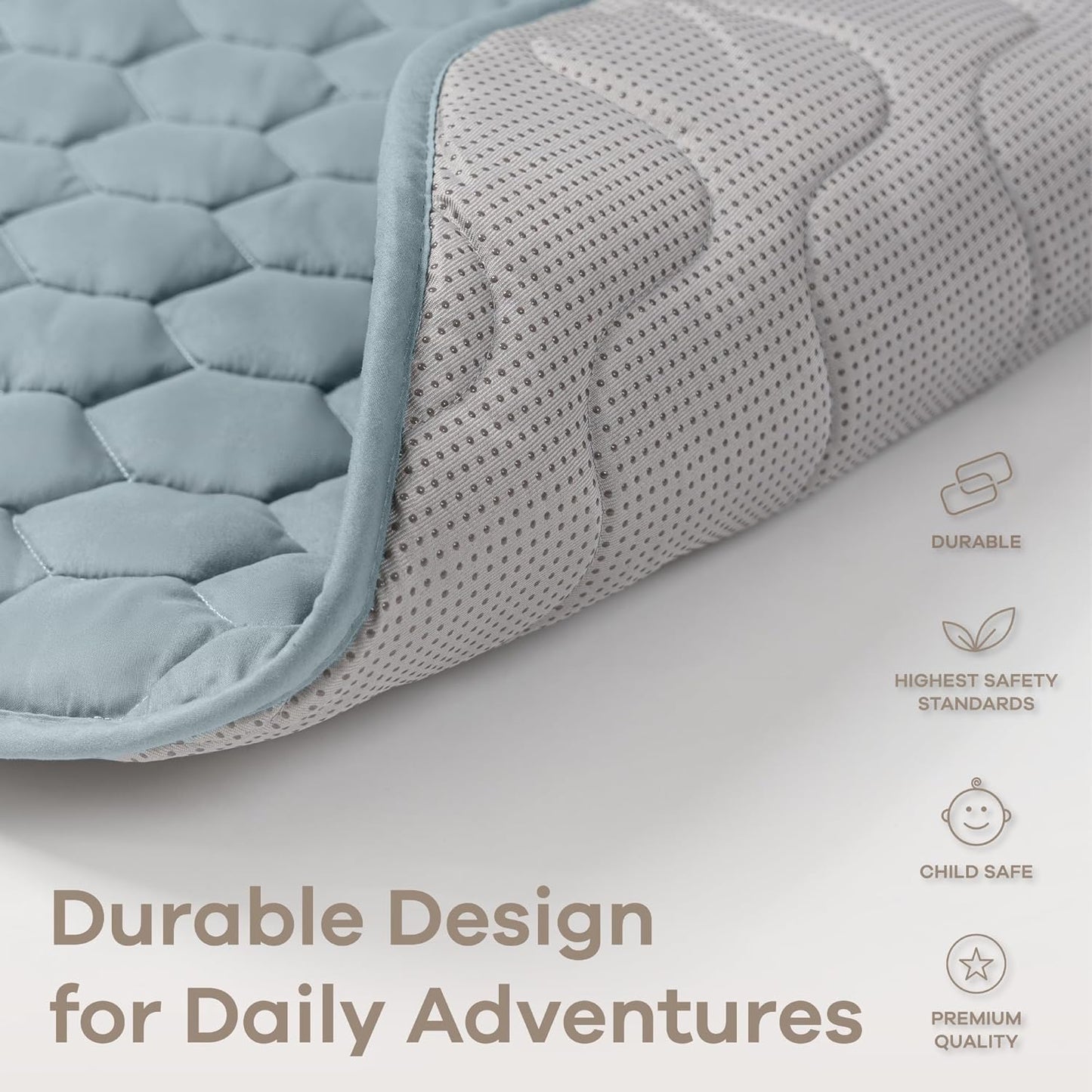 Comfy Cubs Rectangle Kids Play Mat - Small 36 x 60 inches Soft Quilted Baby Floor Mat with Non-Slip Bottom - Plush Design for Toddlers' Playtime and Relaxation - Comfortable and Durable - Pacific Blue