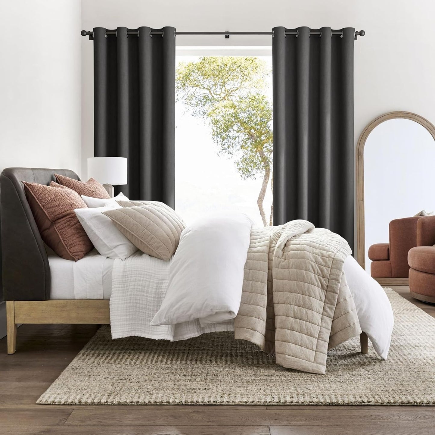 NICETOWN Grey Blackout Curtains for Bedroom 84 inches Long, Cortinas Thermal Grommet Curtains for Living Room, Noise Reducing Privacy Window Treatment Shades for Nursery, Laundry Patio, 2 Panels, W52