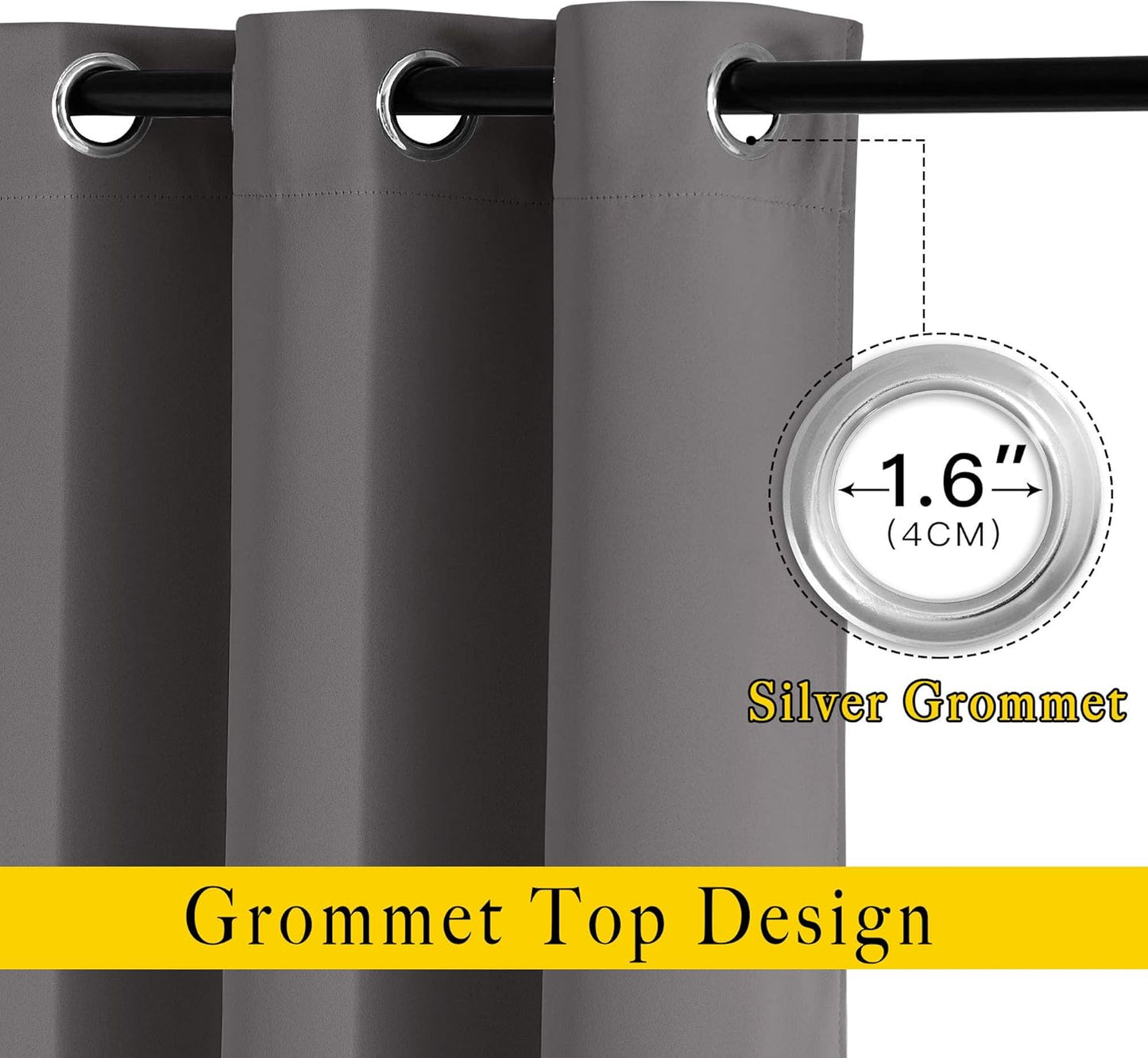 NICETOWN Grey Bedroom Curtains Blackout 96 inches Long, Grommet Energy Saving Thermal Drapes Room Darkening Sound Dampening Window Treatments for Living Room, W52 x L96, 2 Panels