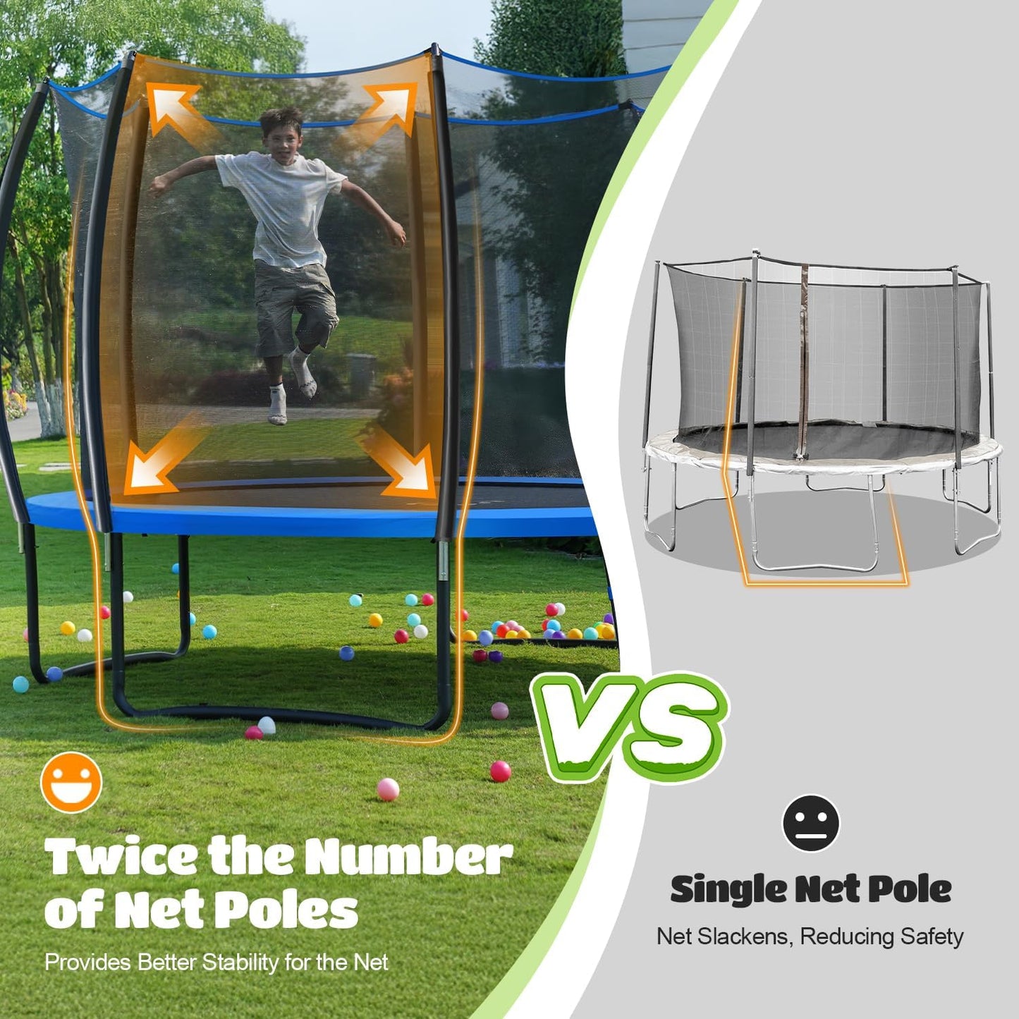ORCC Trampolines CPSIA Approved 450LBS Weight Capacity 16 15 14 12 10 FT with Safety Enclosure Net Recreational Trampoline for Kids Family Outdoor Backyard