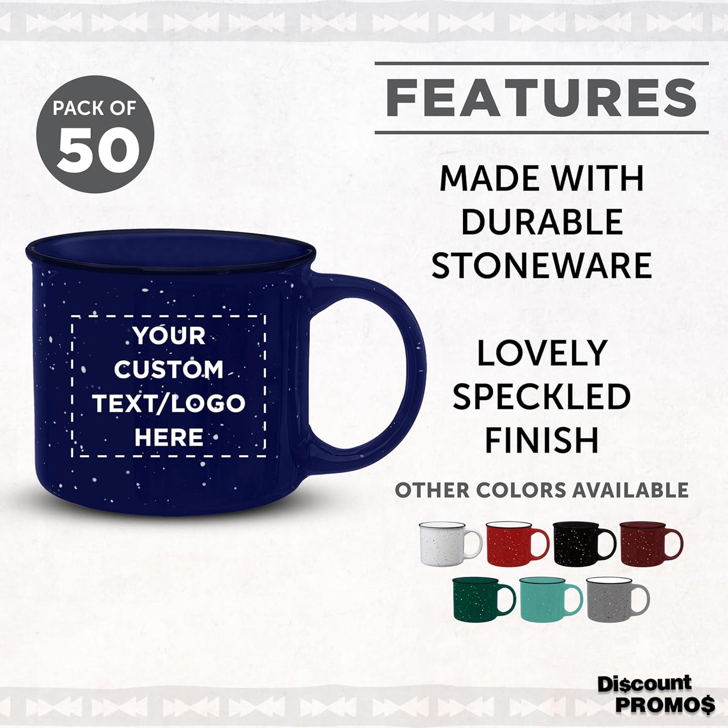 DISCOUNT PROMOS Custom Ceramic Campfire Coffee Mugs 13 oz. Set of 50, Personalized Bulk Pack - Perfect for Tea, Espresso, Cappuccino, Hot Cocoa - Blue
