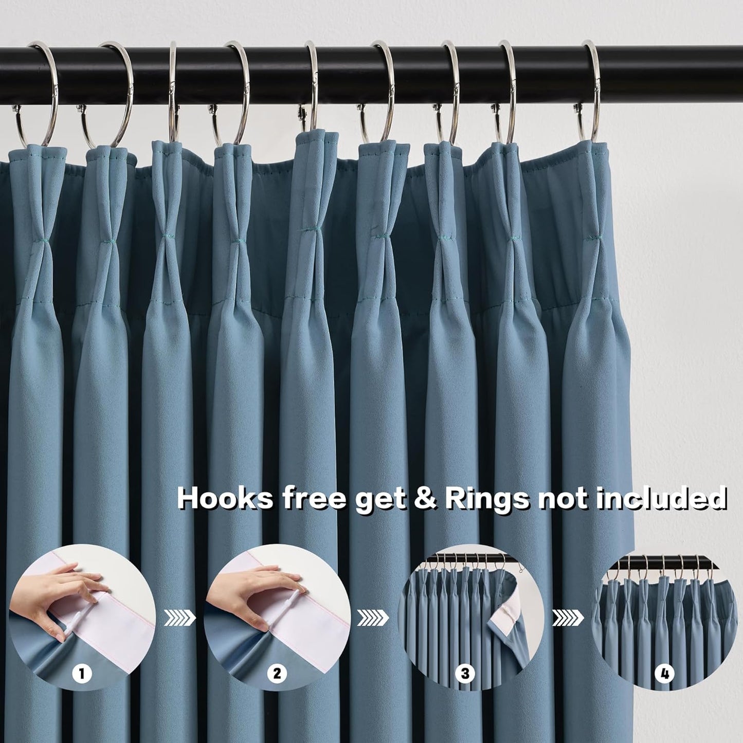 KEQIAOSUOCAI Dusty Blue Pinch Pleated Curtains 120 Inches Long 10 FT Length Room Darkening Draperies Luxury Decor for Living Room Nursery (Stone Slate Blue 40x120 Inch 2 Panels)