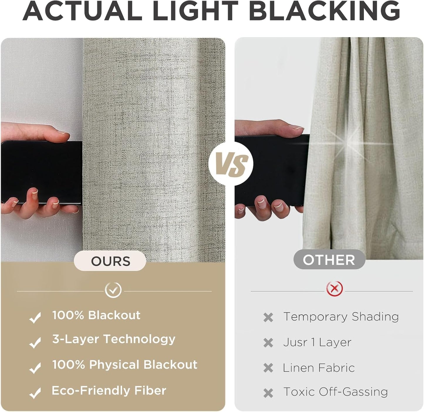Joydeco Blackout Curtains 95 Inches Long 2 Panels Burg, Room Darkening Curtains for Bedroom, 100% Black Out Textured Thermal Drapes Privacy Protection 2 Panels Set(W52 x L95 Inch, Light Beige)