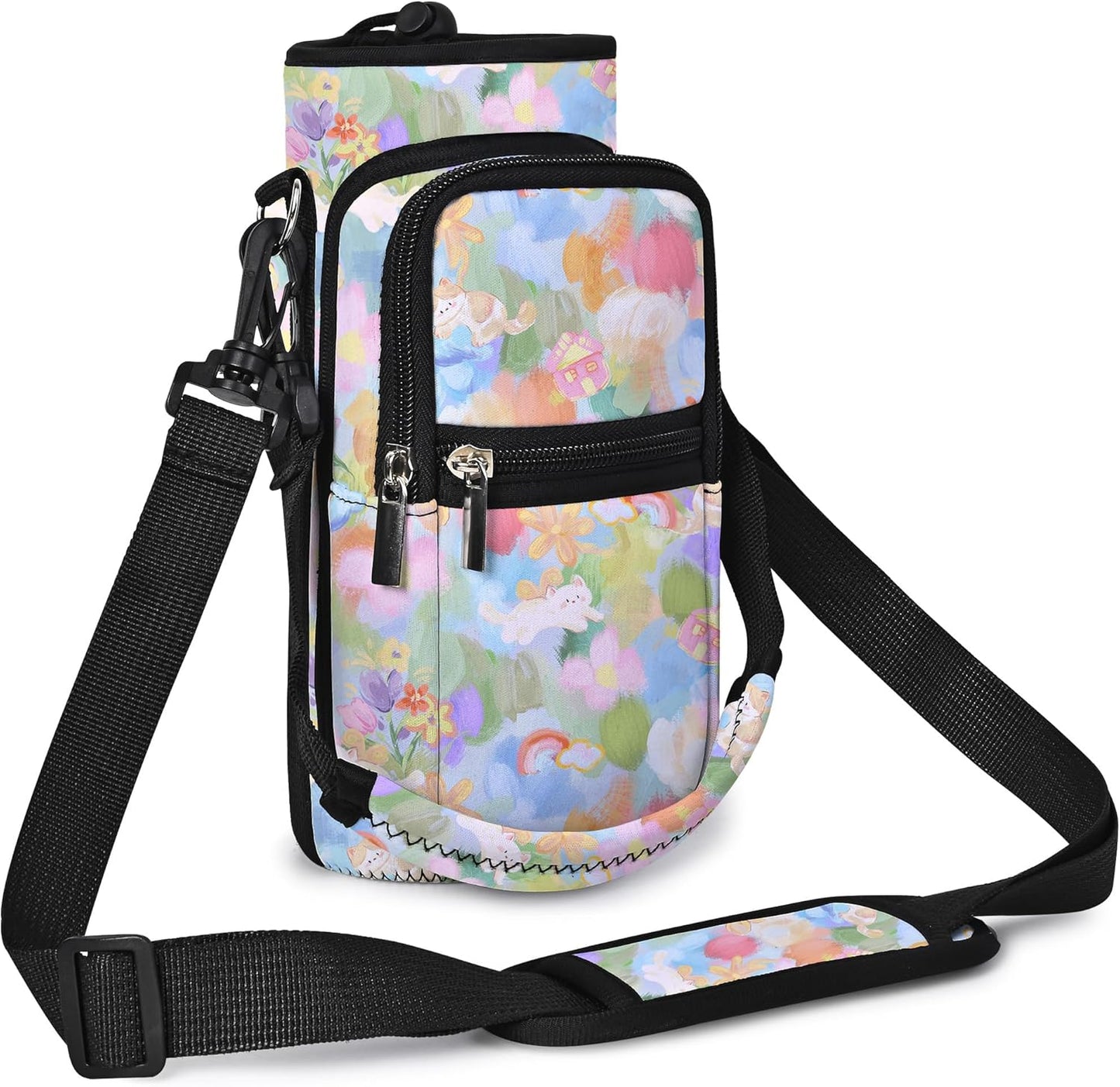 AUPET Water Bottle Sling Bag Sleeve Holder Carrier 25/32/40/64 oz,Insulated Crossbody Water Bottle Case Cover with Strap and Pockets for Men/Women Walking Hiking