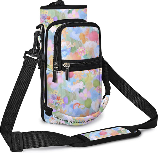 AUPET Water Bottle Sling Bag Sleeve Holder Carrier 25/32/40/64 oz,Insulated Crossbody Water Bottle Case Cover with Strap and Pockets for Men/Women Walking Hiking